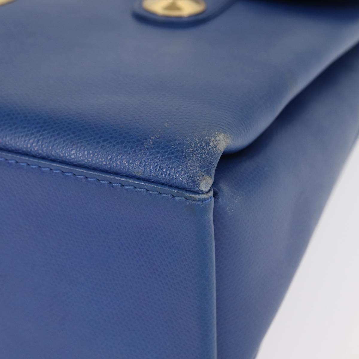 MCM Hand Bag Leather Blue Gold Auth BA6222