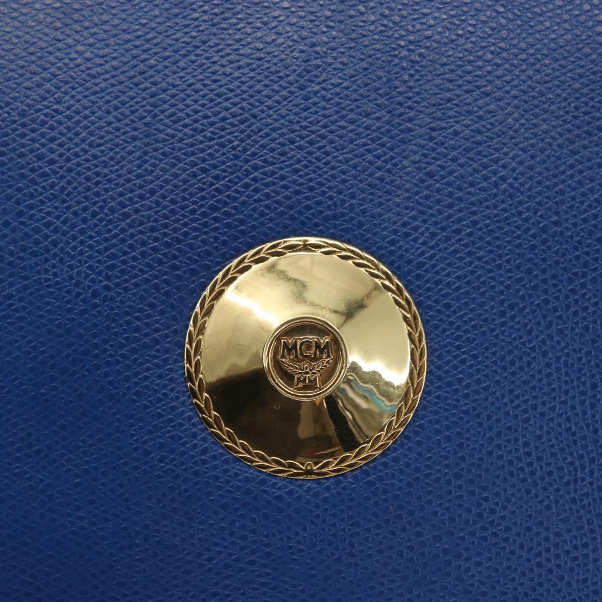 MCM Hand Bag Leather Blue Gold Auth BA6222