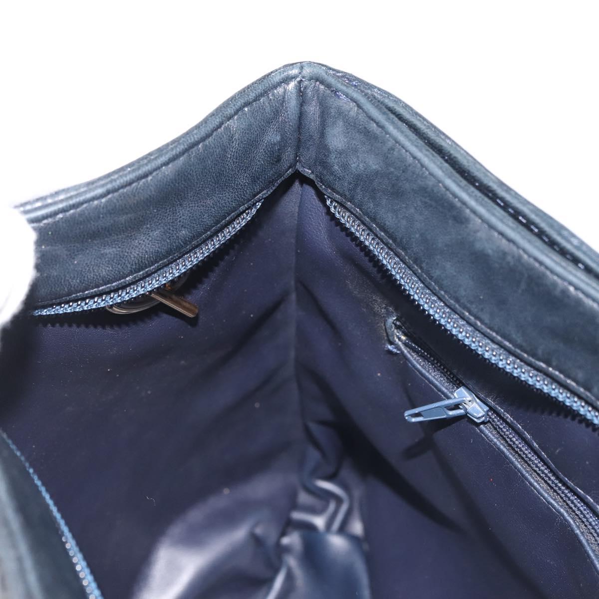 BALLY Chain Shoulder Bag Leather Navy Gold Auth BA6225