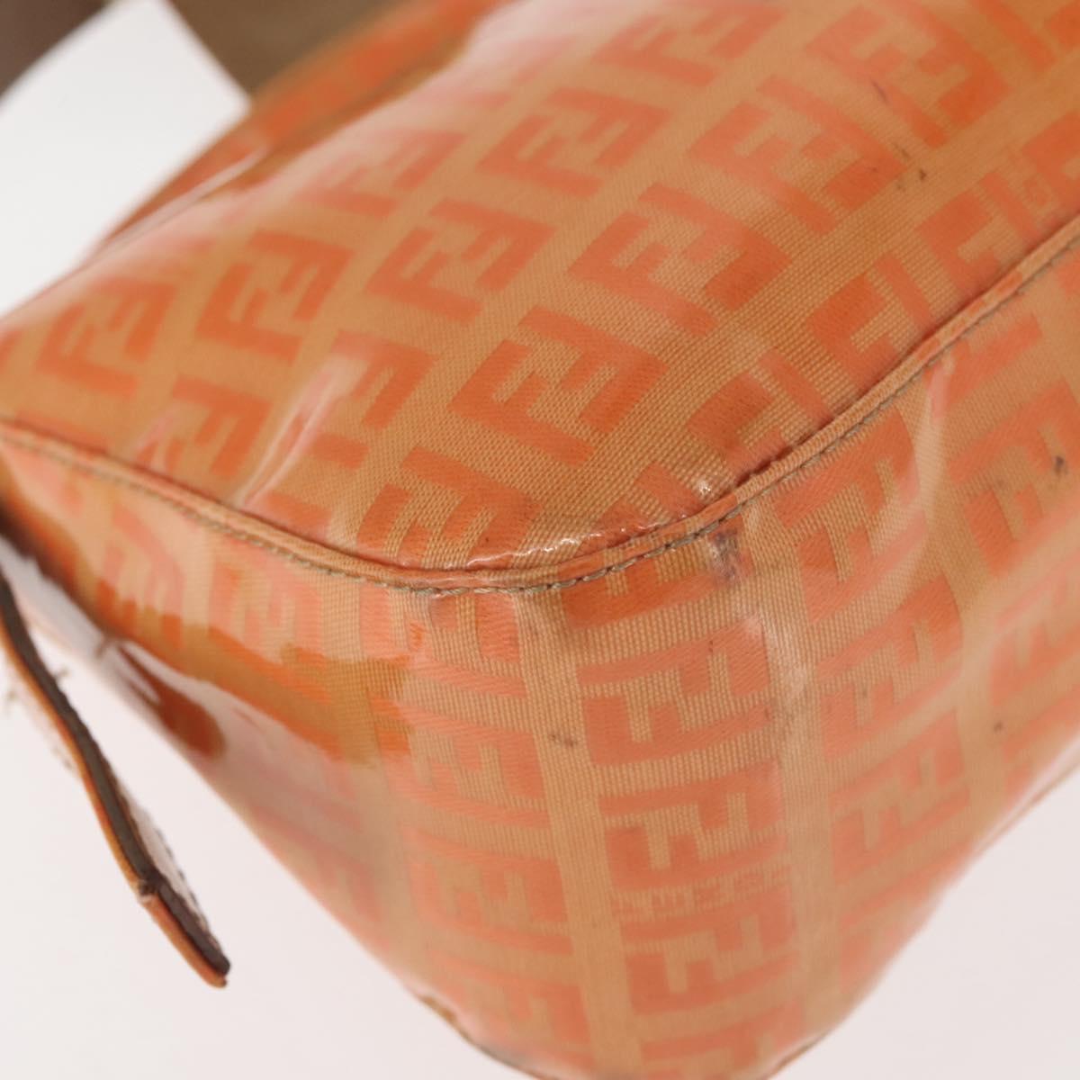 FENDI Zucchino Canvas Mamma Baguette Shoulder Bag Enamel Orange Gold Auth BA6226