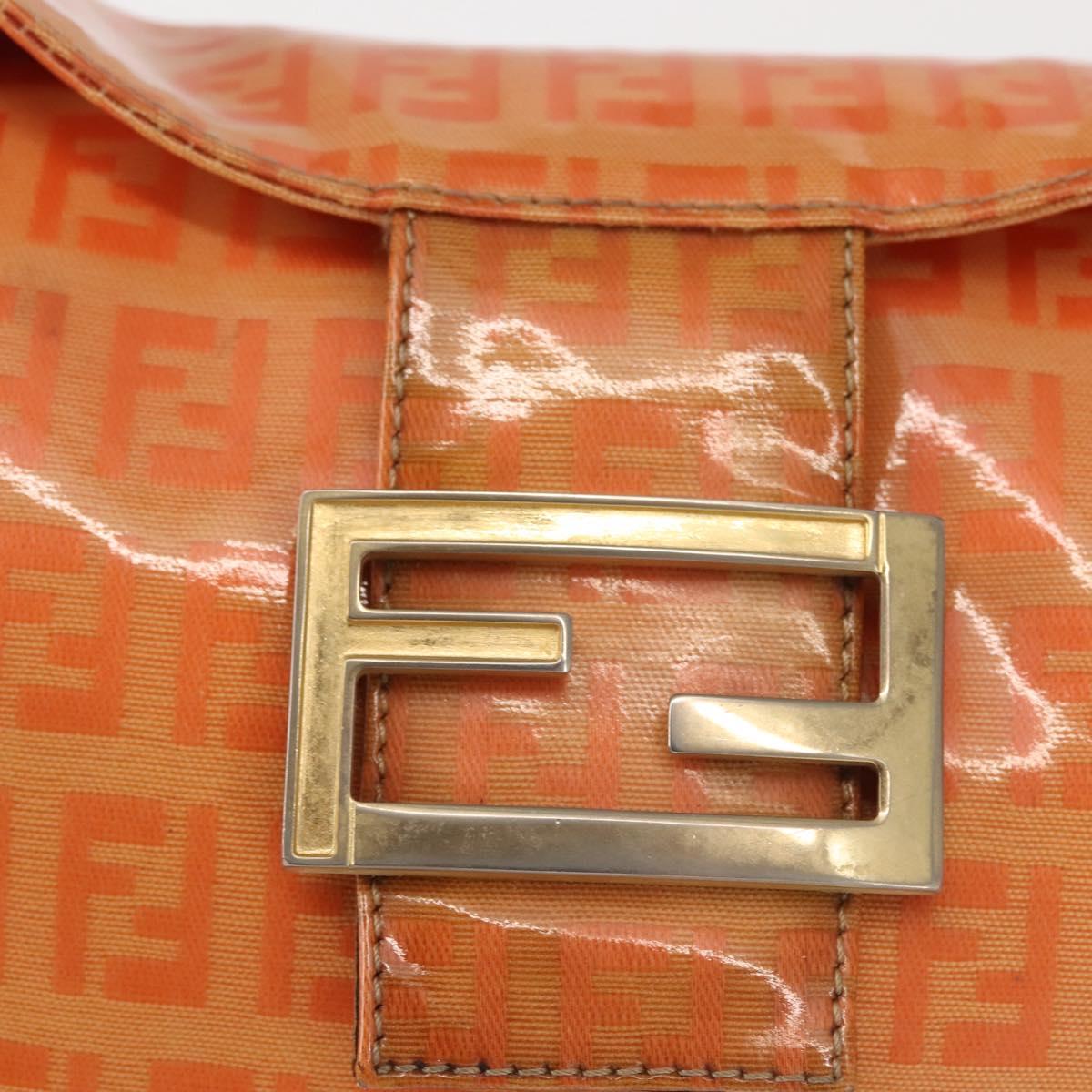 FENDI Zucchino Canvas Mamma Baguette Shoulder Bag Enamel Orange Gold Auth BA6226