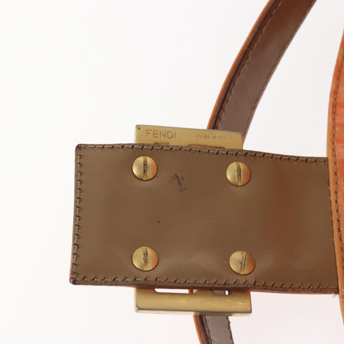 FENDI Zucchino Canvas Mamma Baguette Shoulder Bag Enamel Orange Gold Auth BA6226