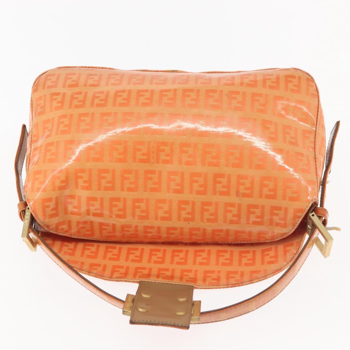 FENDI Zucchino Canvas Mamma Baguette Shoulder Bag Enamel Orange Gold Auth BA6226