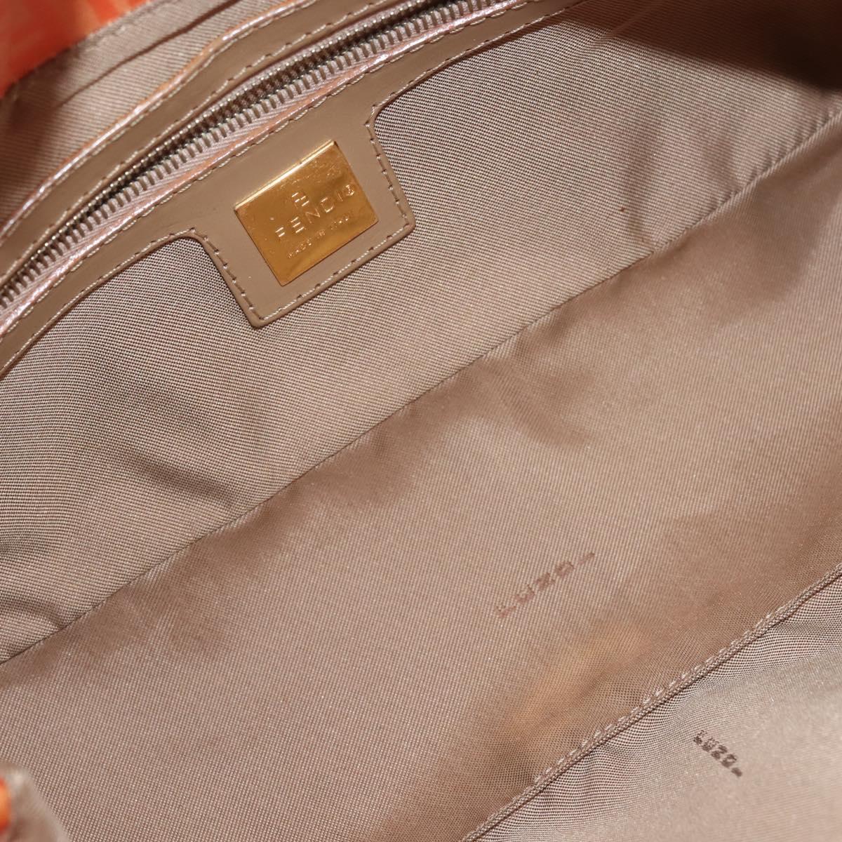 FENDI Zucchino Canvas Mamma Baguette Shoulder Bag Enamel Orange Gold Auth BA6226