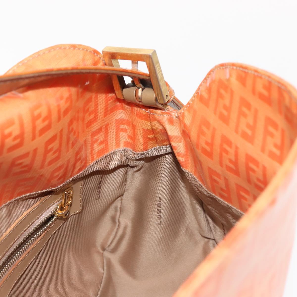 FENDI Zucchino Canvas Mamma Baguette Shoulder Bag Enamel Orange Gold Auth BA6226