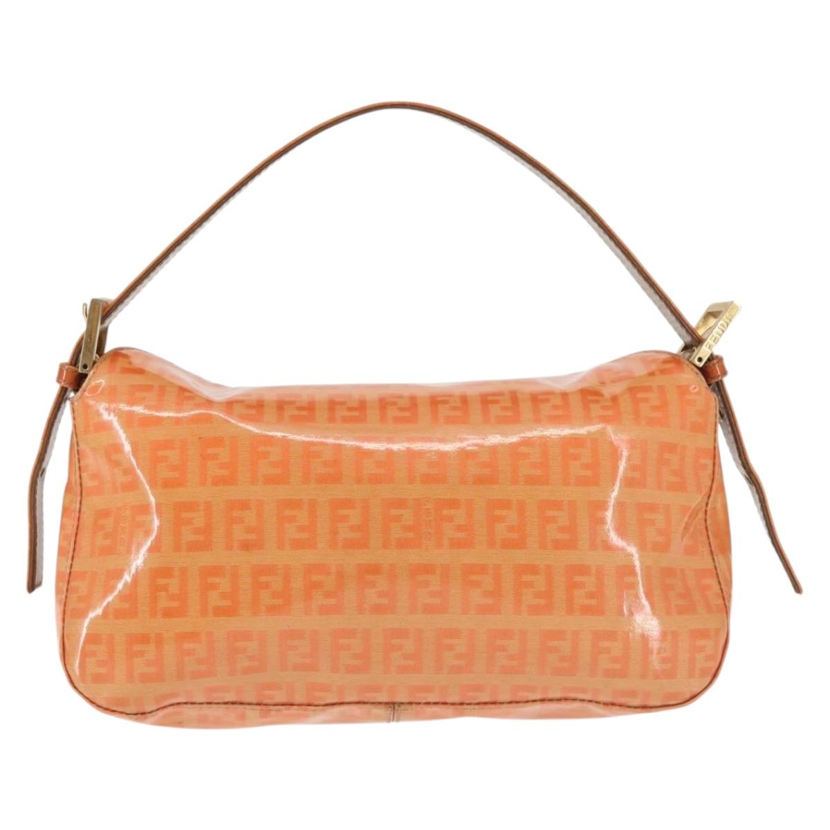 FENDI Zucchino Canvas Mamma Baguette Shoulder Bag Enamel Orange Gold Auth BA6226