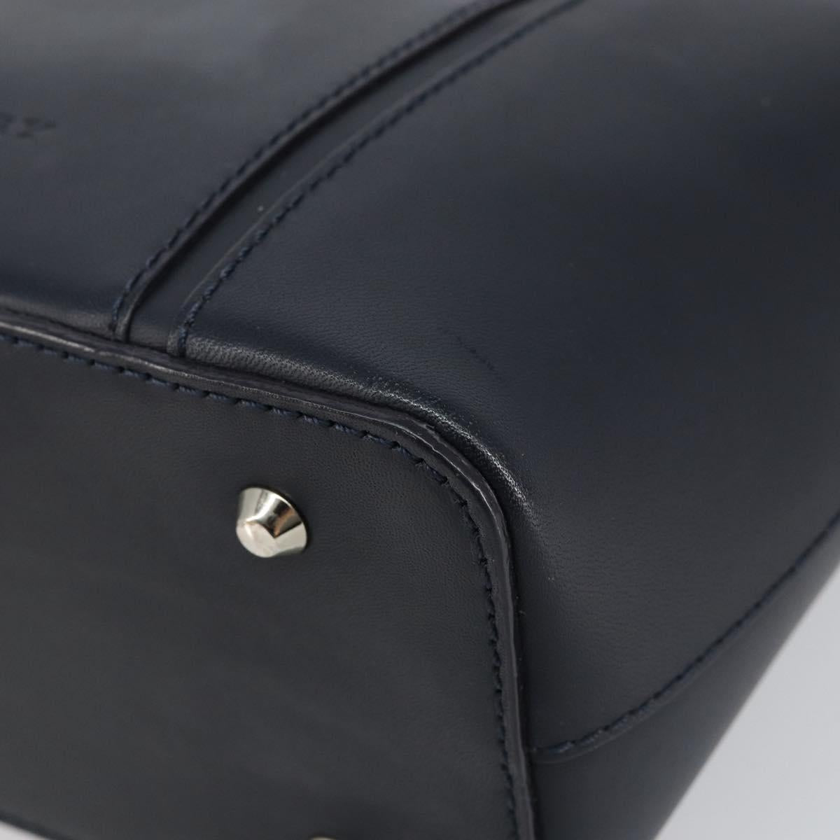 BURBERRY Hand Bag Leather Navy Silver Auth BA6227