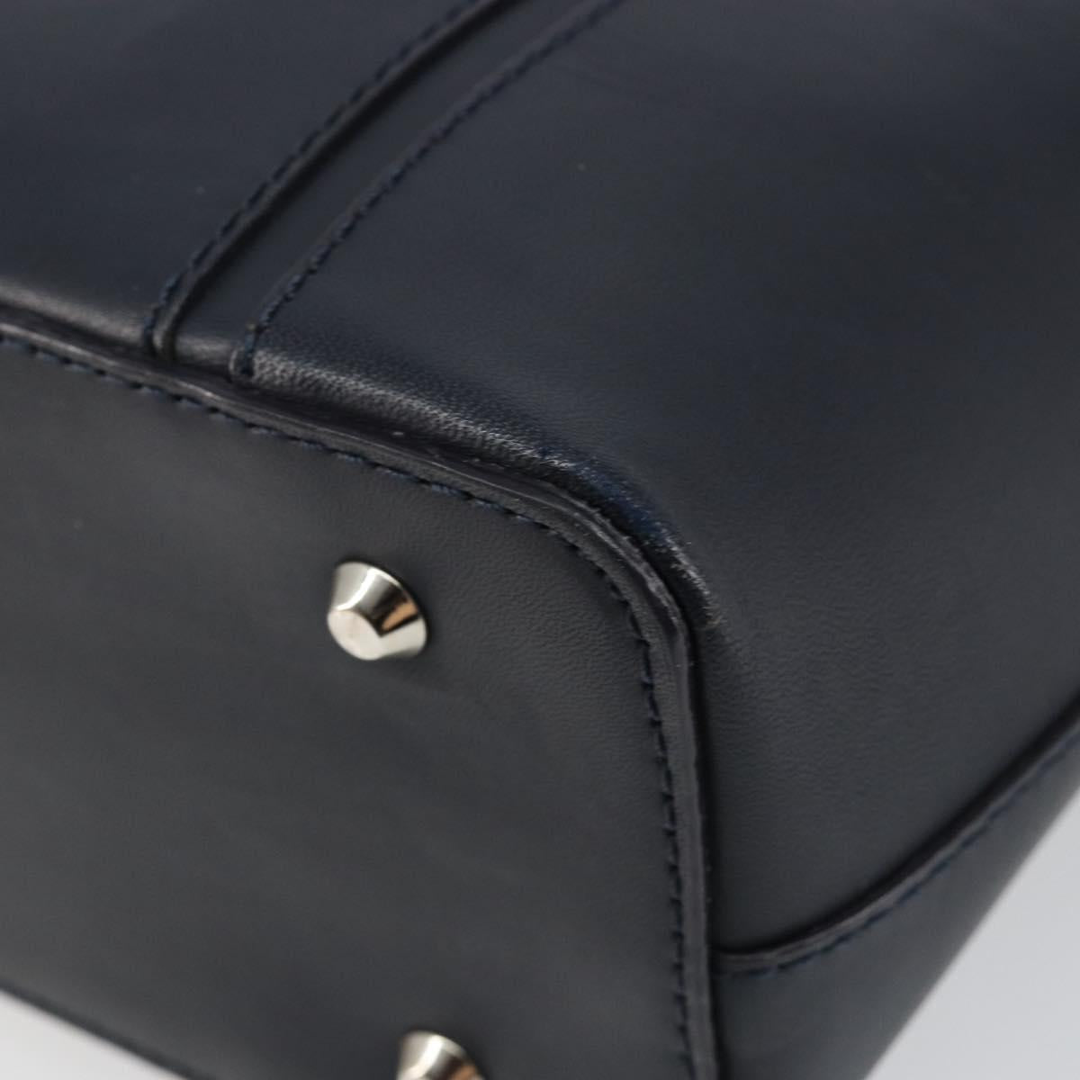 BURBERRY Hand Bag Leather Navy Silver Auth BA6227