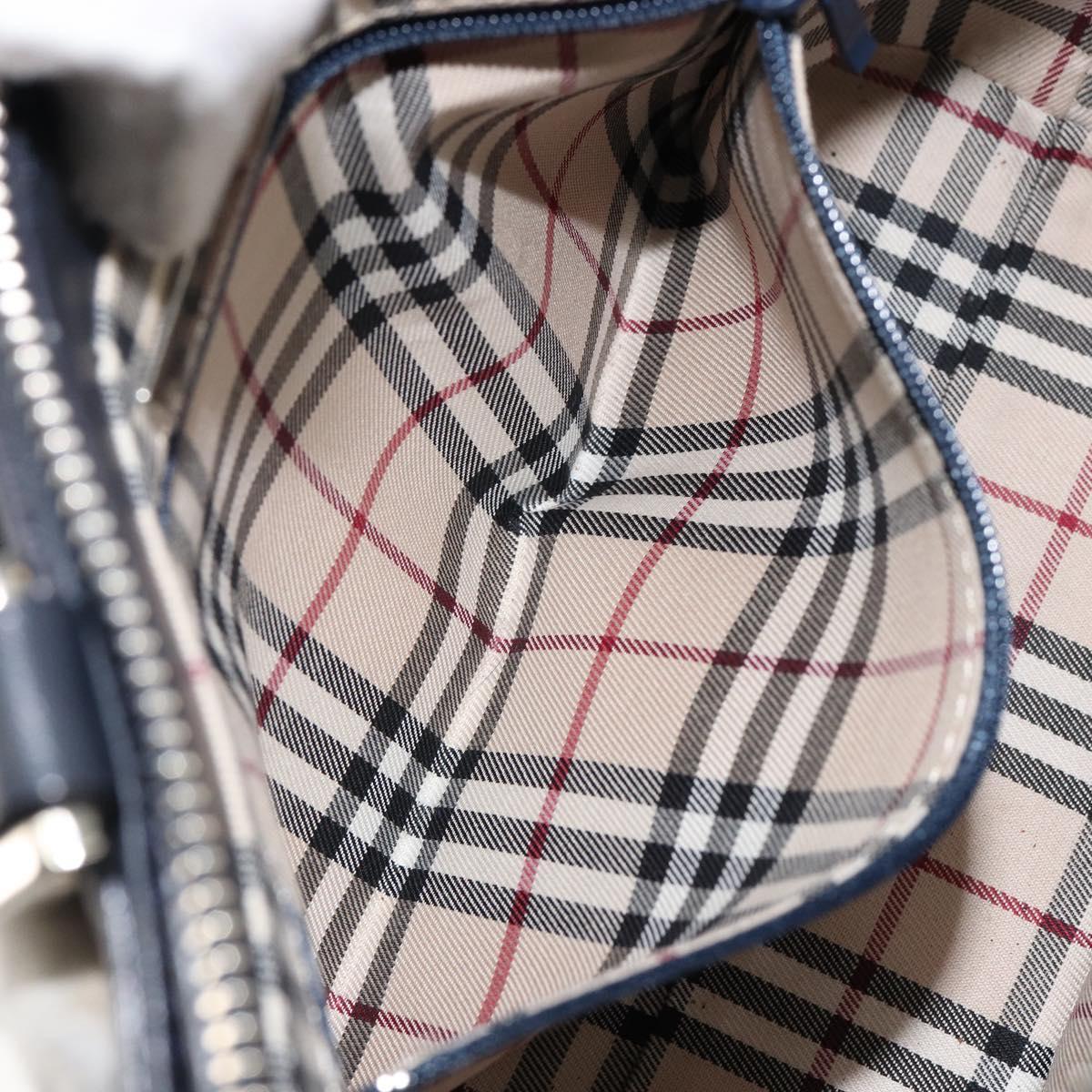 BURBERRY Hand Bag Leather Navy Silver Auth BA6227