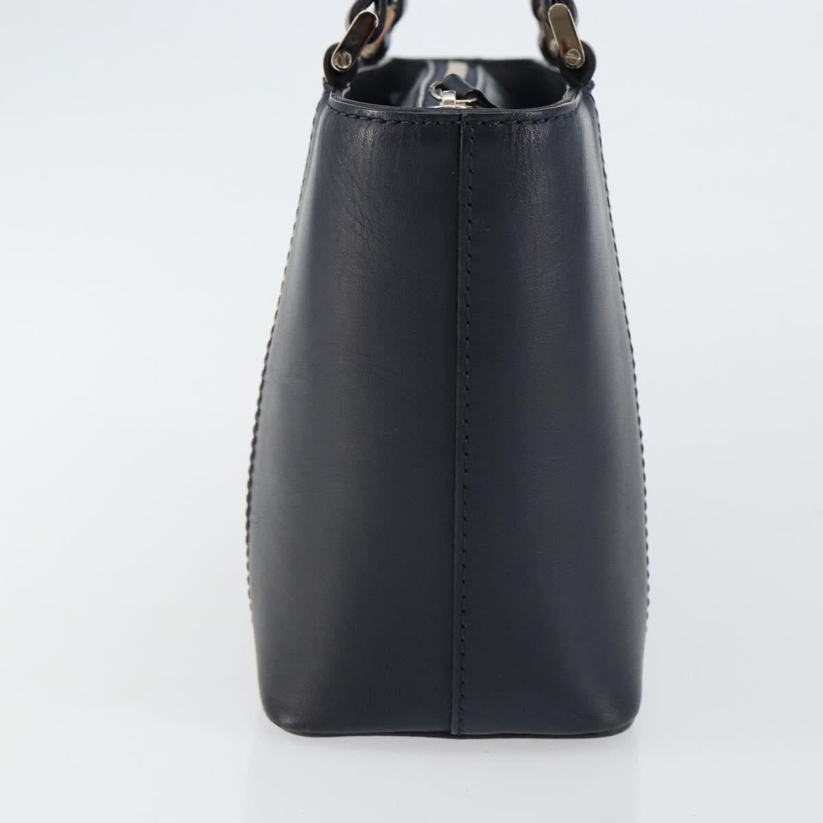 BURBERRY Hand Bag Leather Navy Silver Auth BA6227