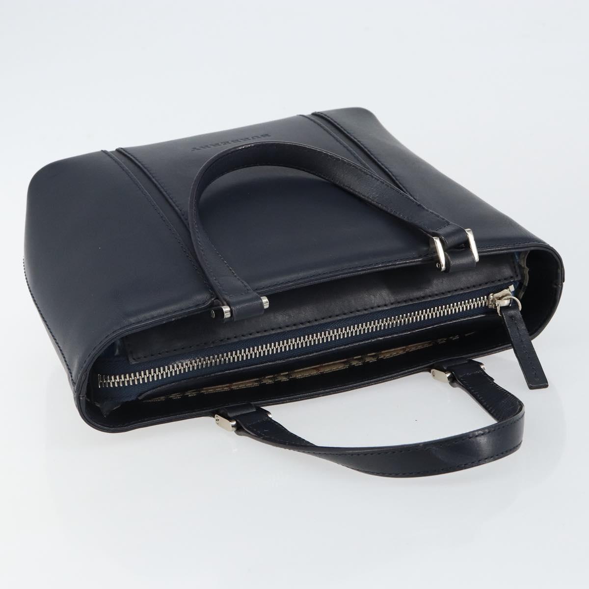 BURBERRY Hand Bag Leather Navy Silver Auth BA6227