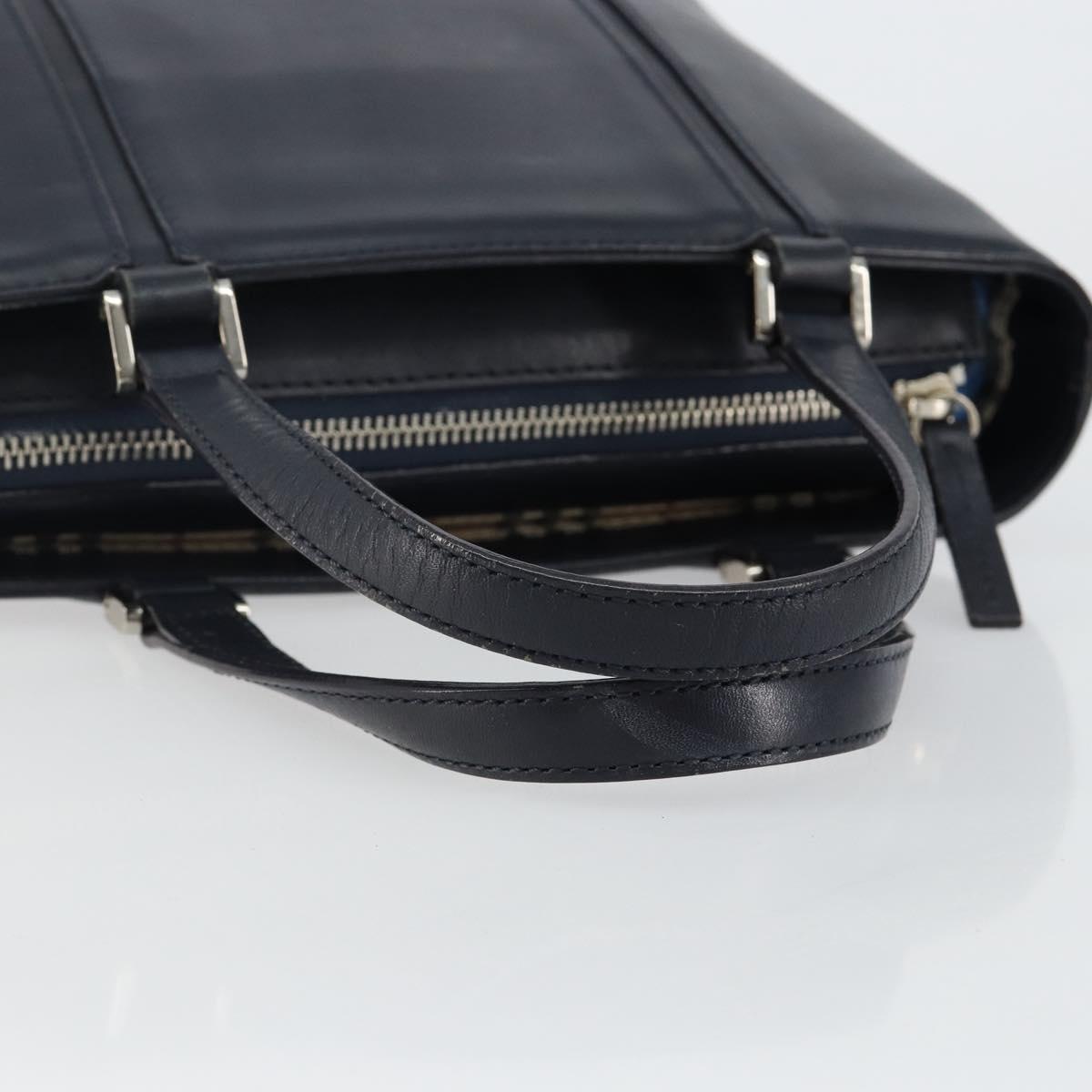BURBERRY Hand Bag Leather Navy Silver Auth BA6227
