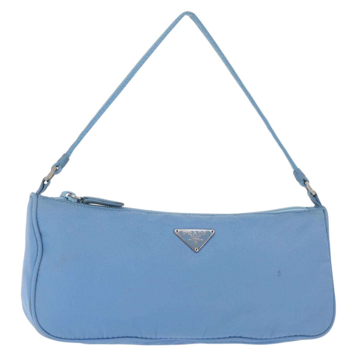 PRADA Accessory Pouch Nylon Light Blue Silver Auth BA6228