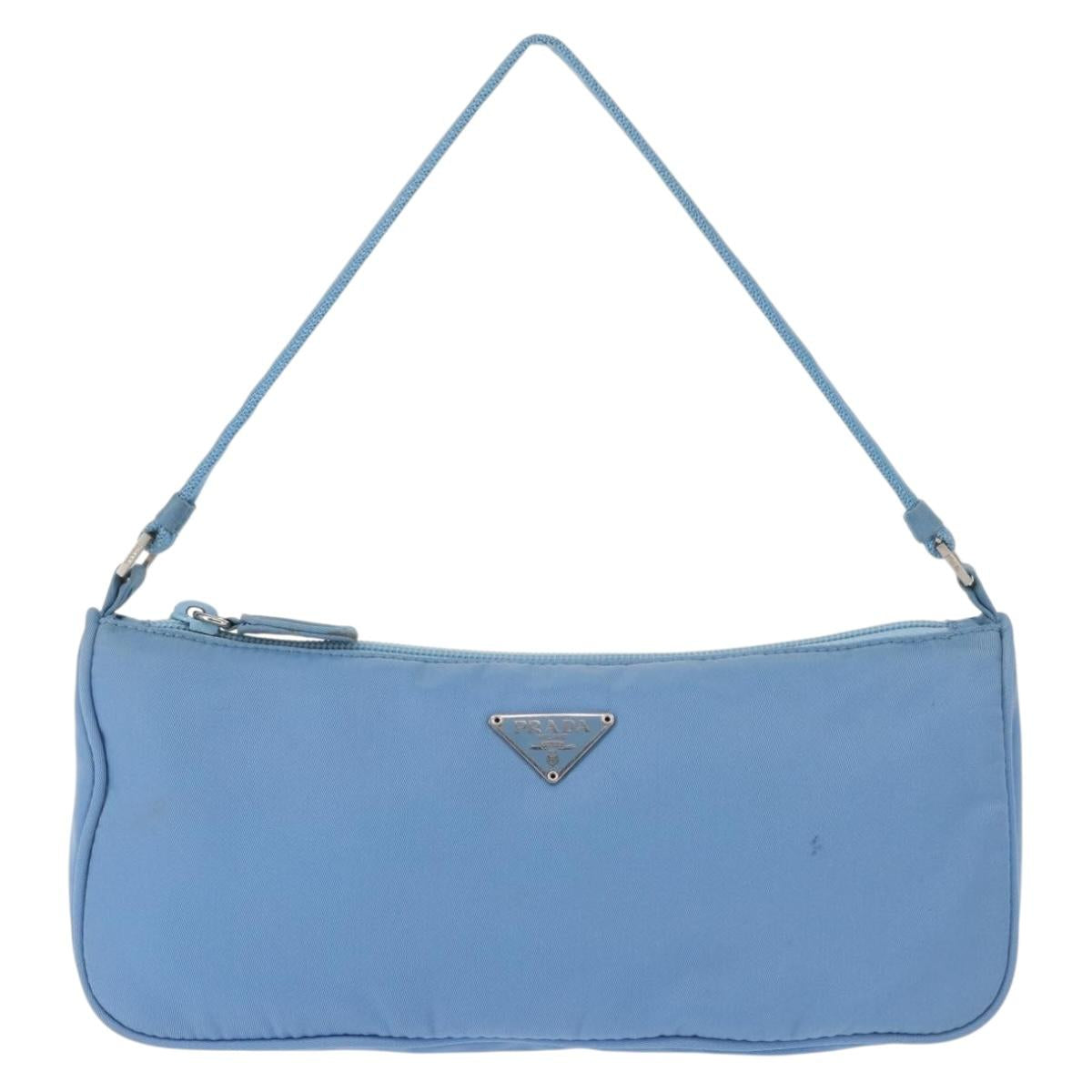PRADA Accessory Pouch Nylon Light Blue Silver Auth BA6228