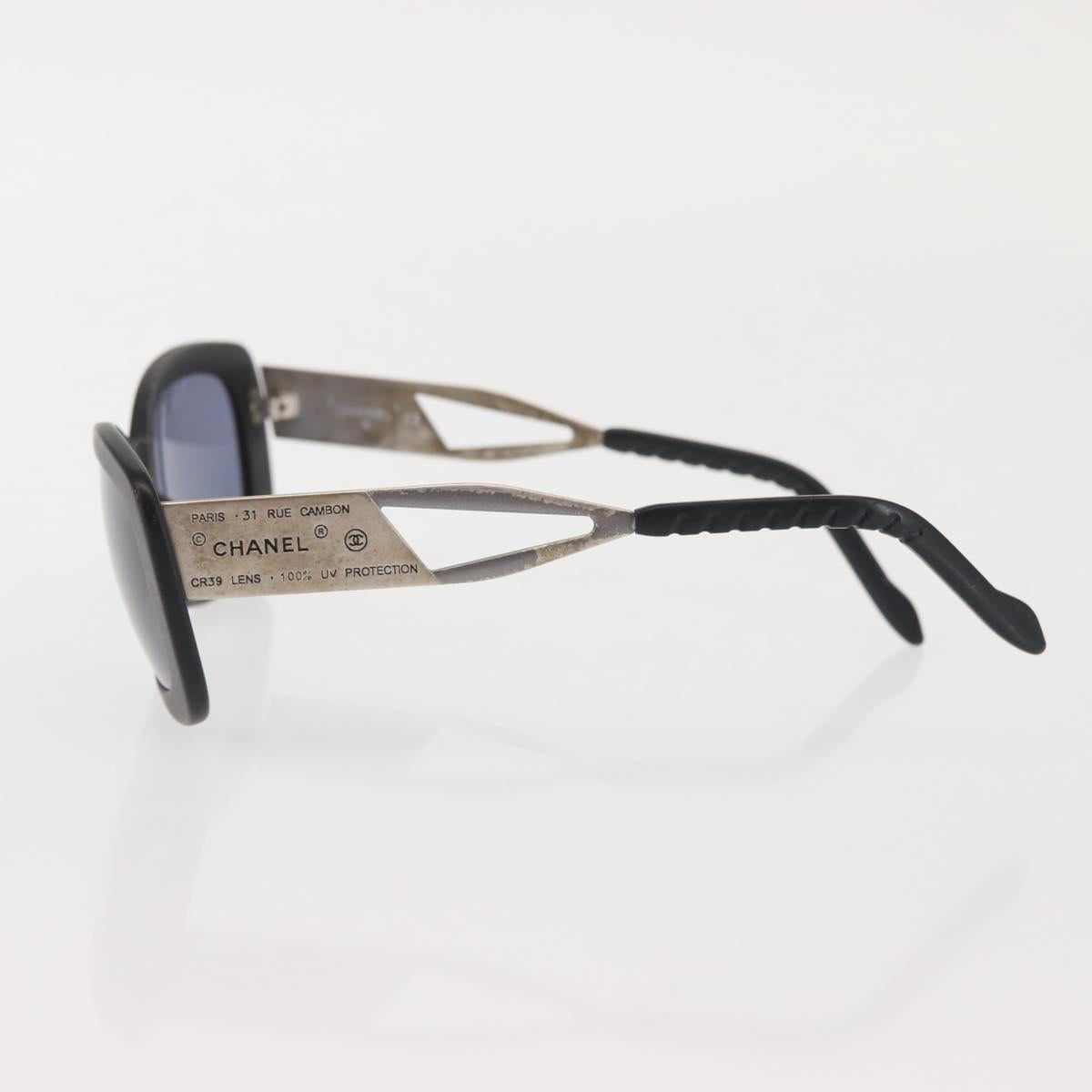 CHANEL Sunglasses Plastic Black CC Auth BA6232