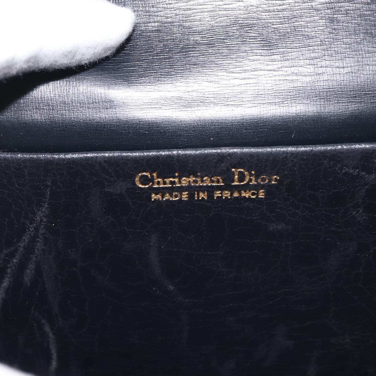 Christian Dior Chain Shoulder Bag Leather Navy Gold Auth BA6234