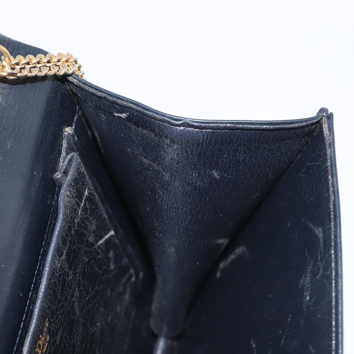 Christian Dior Chain Shoulder Bag Leather Navy Gold Auth BA6234