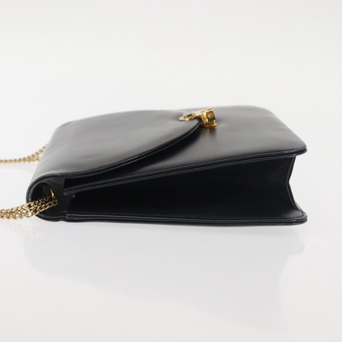 Christian Dior Chain Shoulder Bag Leather Navy Gold Auth BA6234