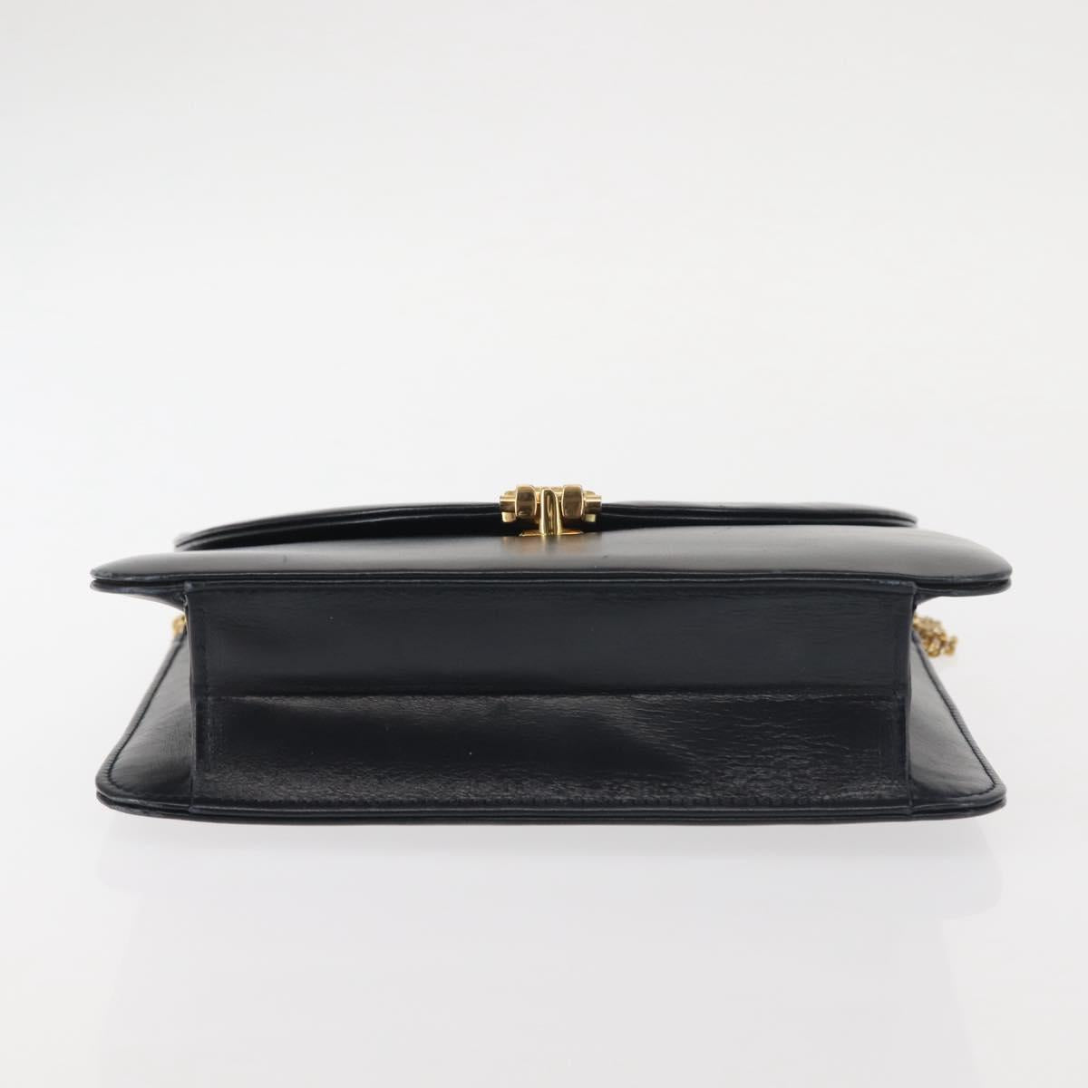 Christian Dior Chain Shoulder Bag Leather Navy Gold Auth BA6234