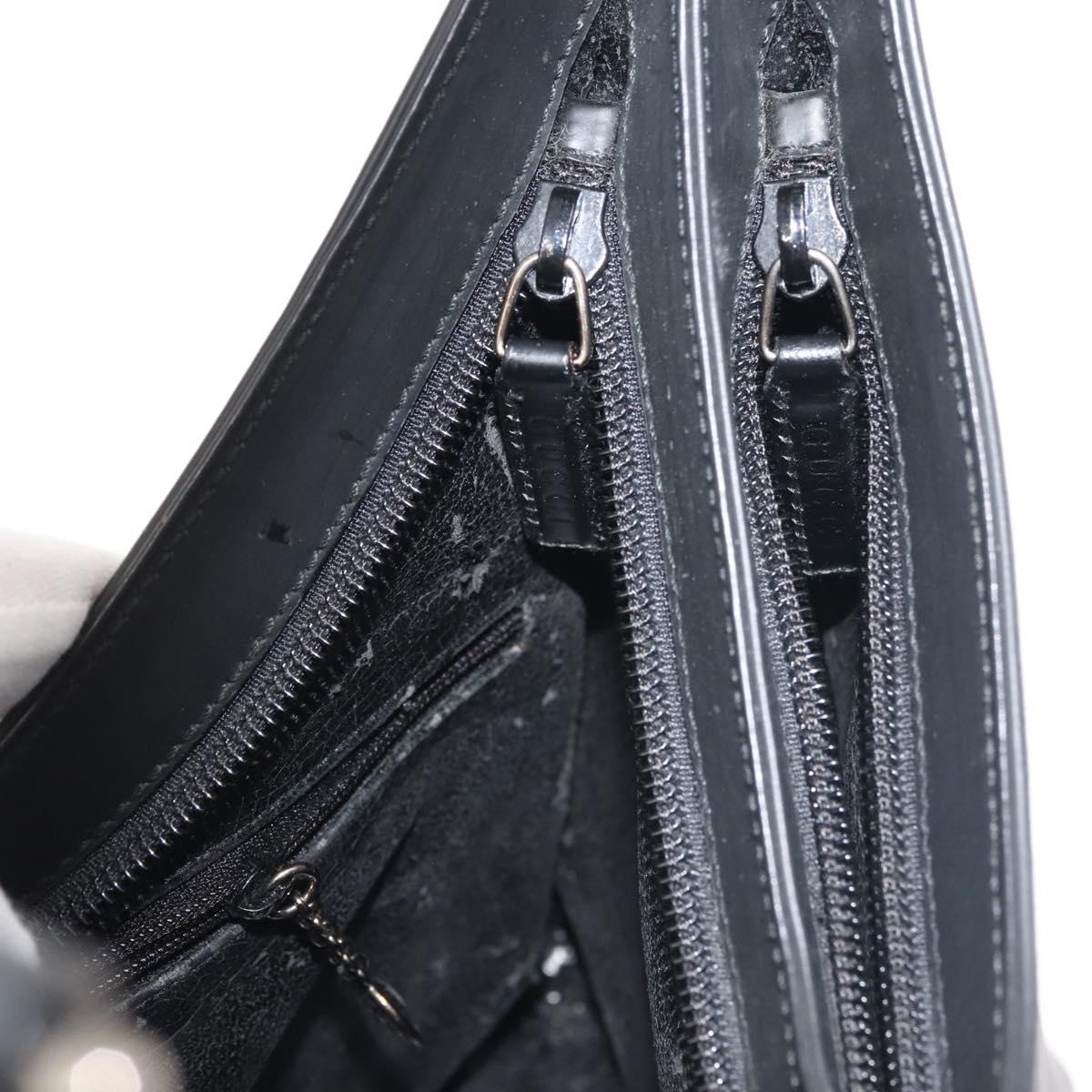 GUCCI Shoulder Bag Leather Black Silver Auth BA6235