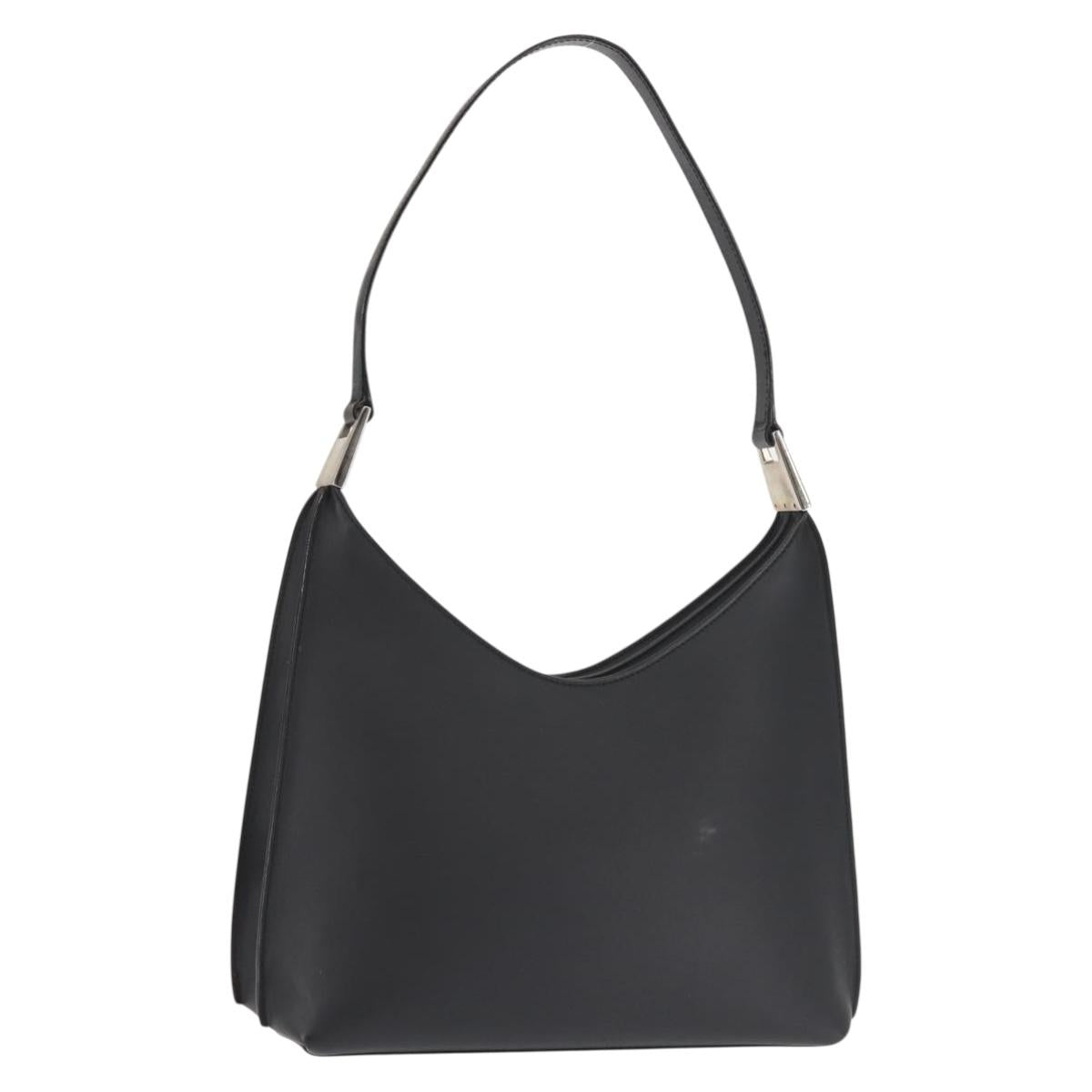 GUCCI Shoulder Bag Leather Black Silver Auth BA6235