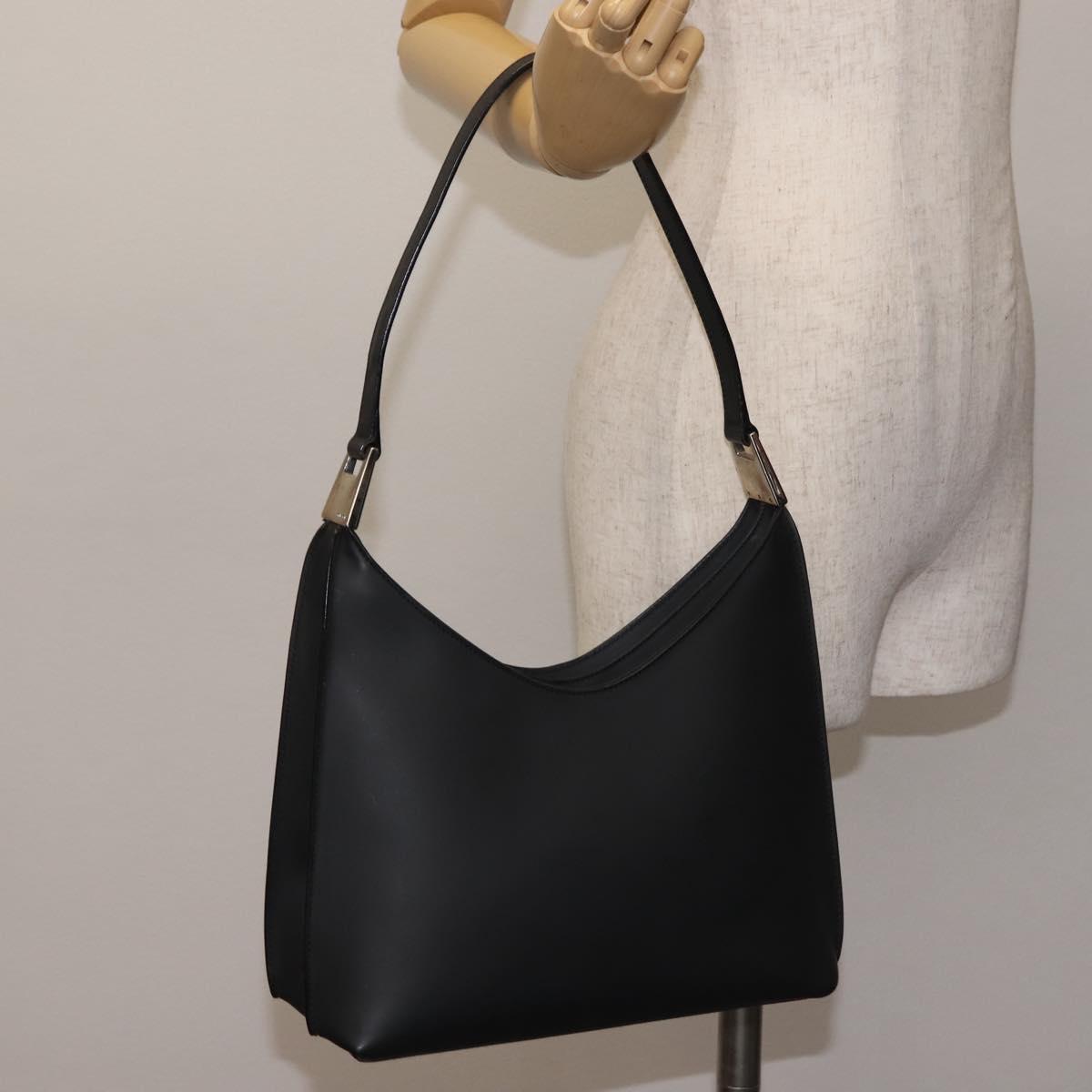 GUCCI Shoulder Bag Leather Black Silver Auth BA6235