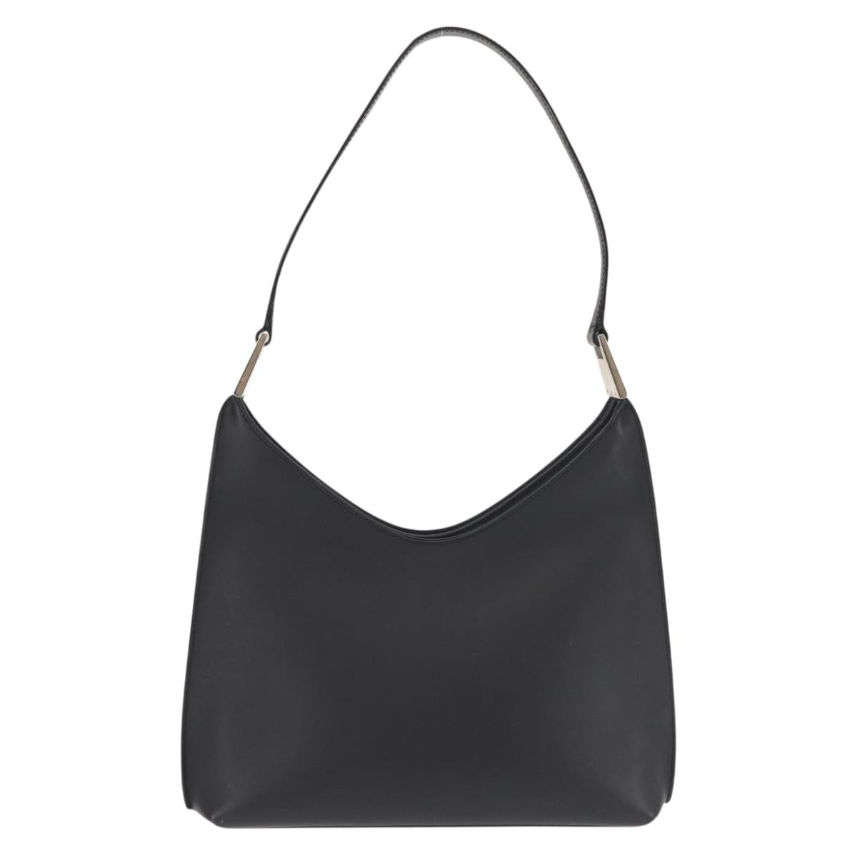 GUCCI Shoulder Bag Leather Black Silver Auth BA6235