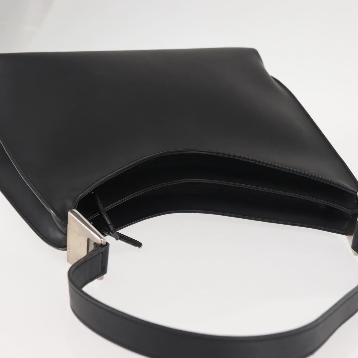 GUCCI Shoulder Bag Leather Black Silver Auth BA6235