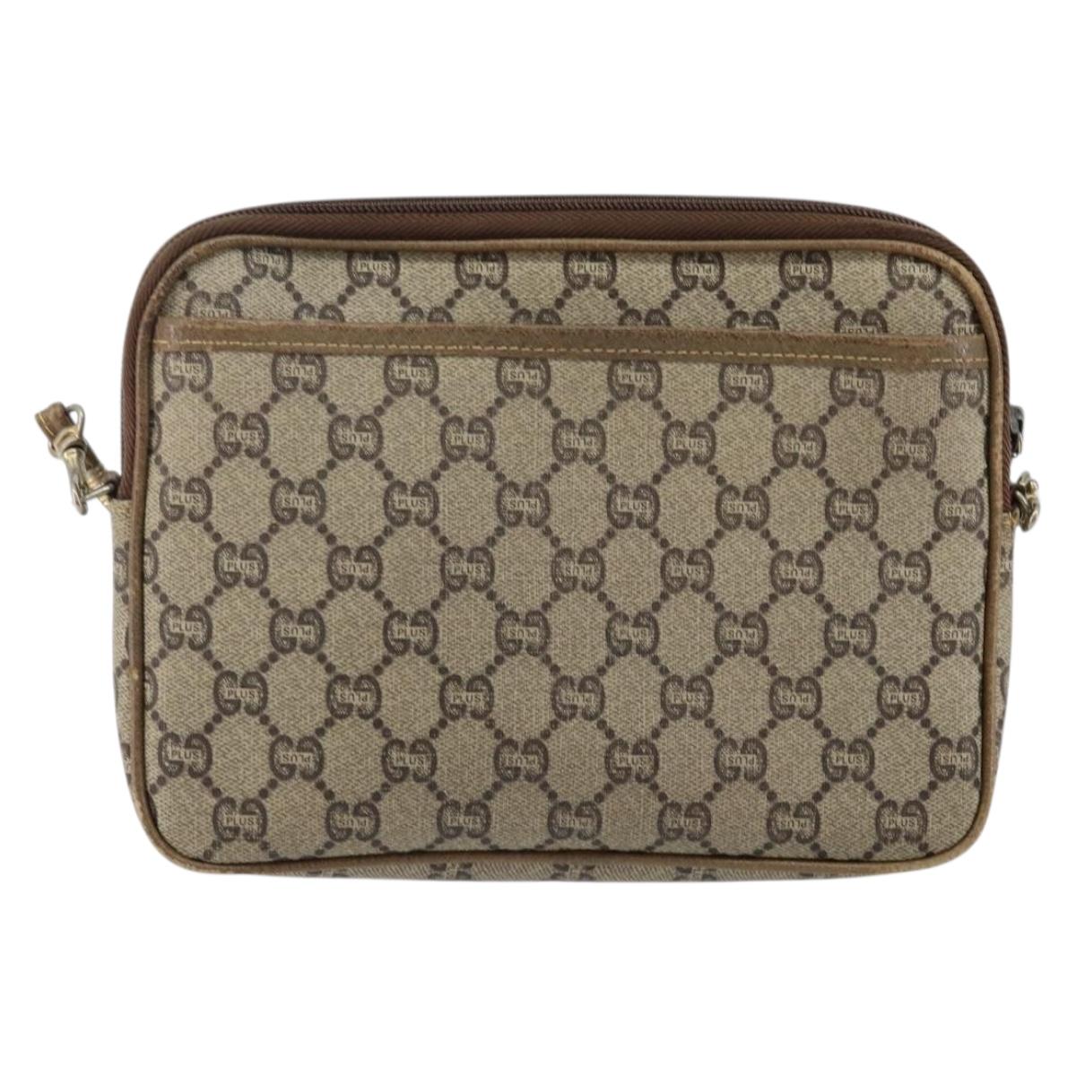 GUCCI GG Plus Supreme Shoulder Bag PVC Leather Beige Gold Auth BA6237