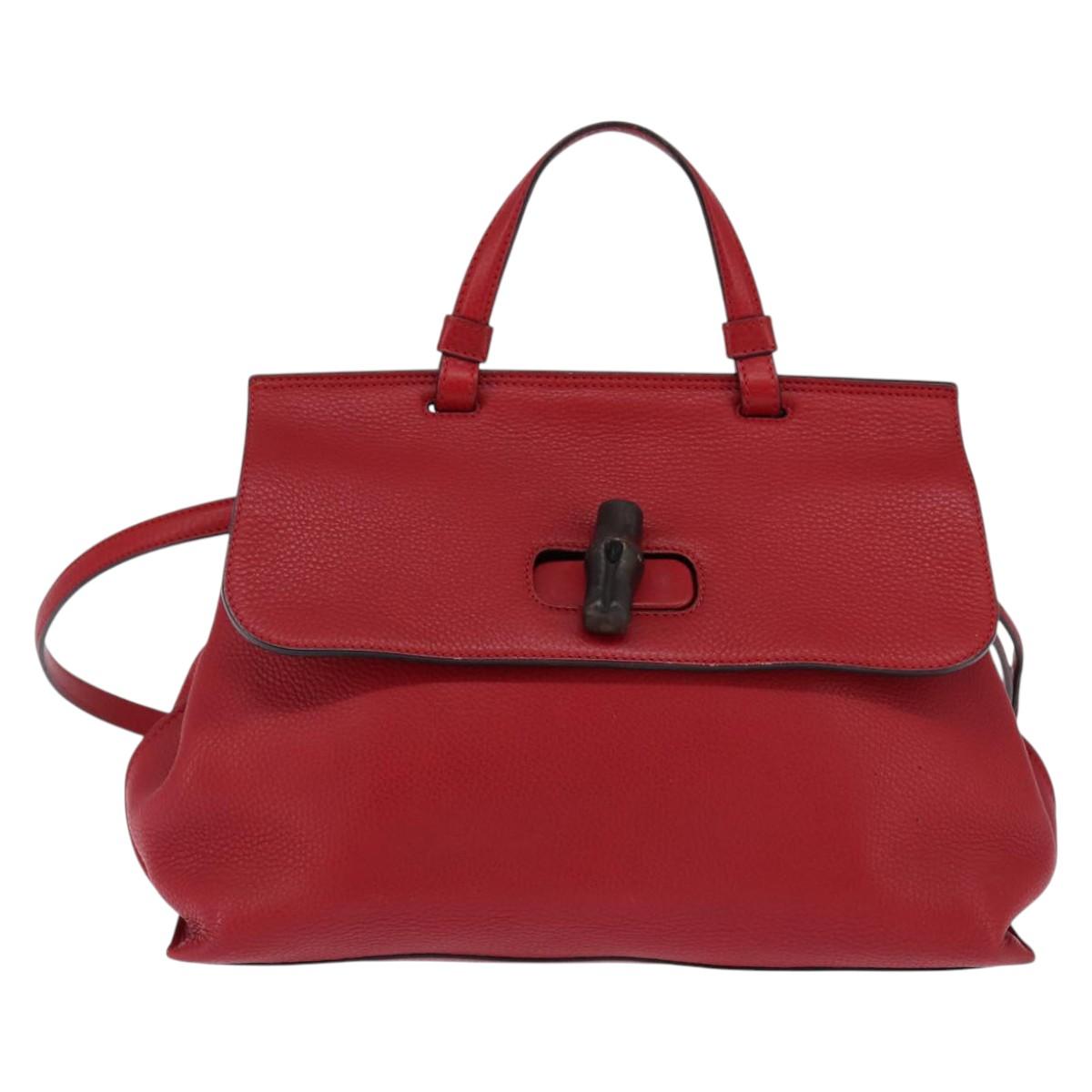 GUCCI Bamboo Daily Hand Bag Leather 2way Red Silver 392013 Auth BA6241