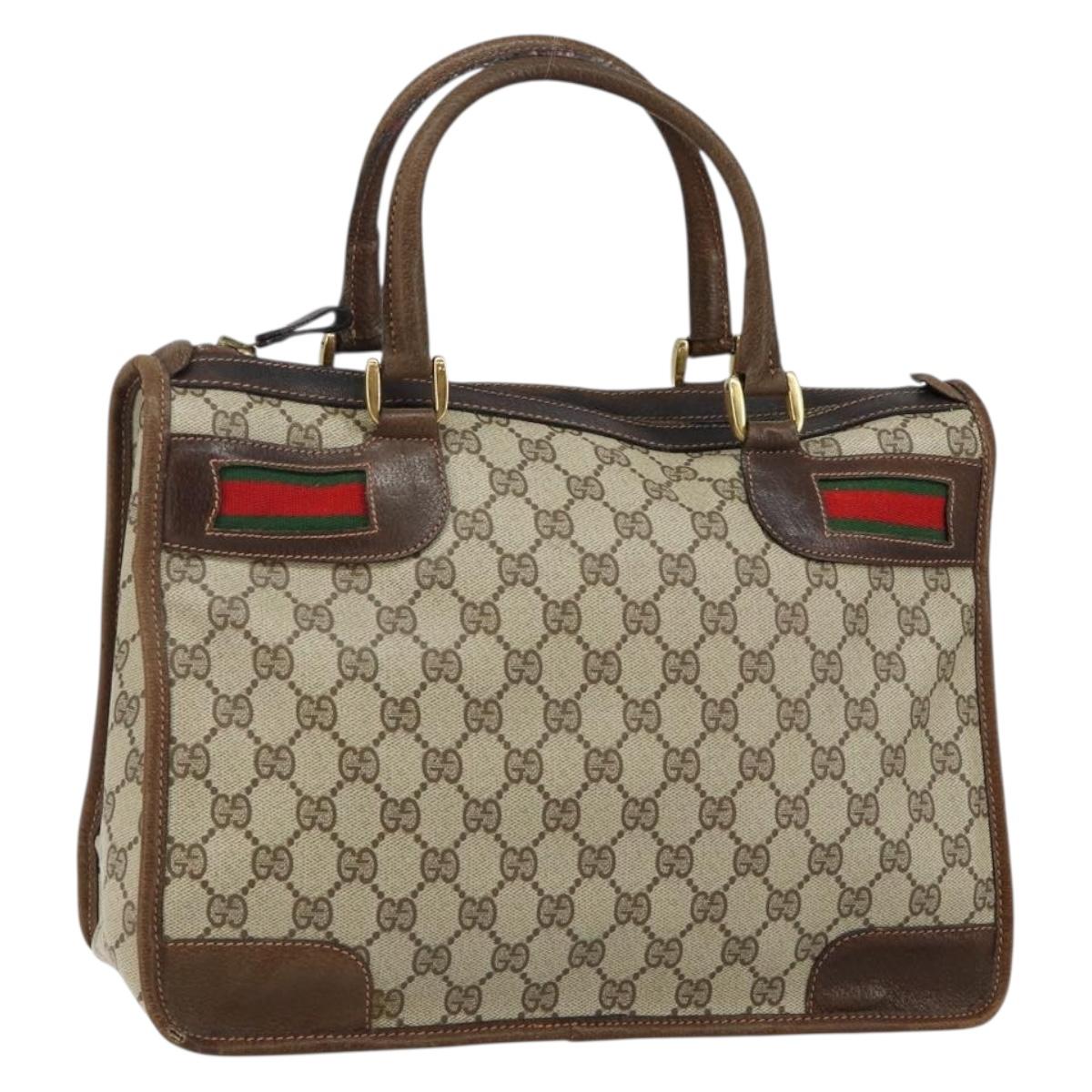 GUCCI GG Supreme Web Sherry Line Hand Bag PVC Beige Gold Red Auth BA6243