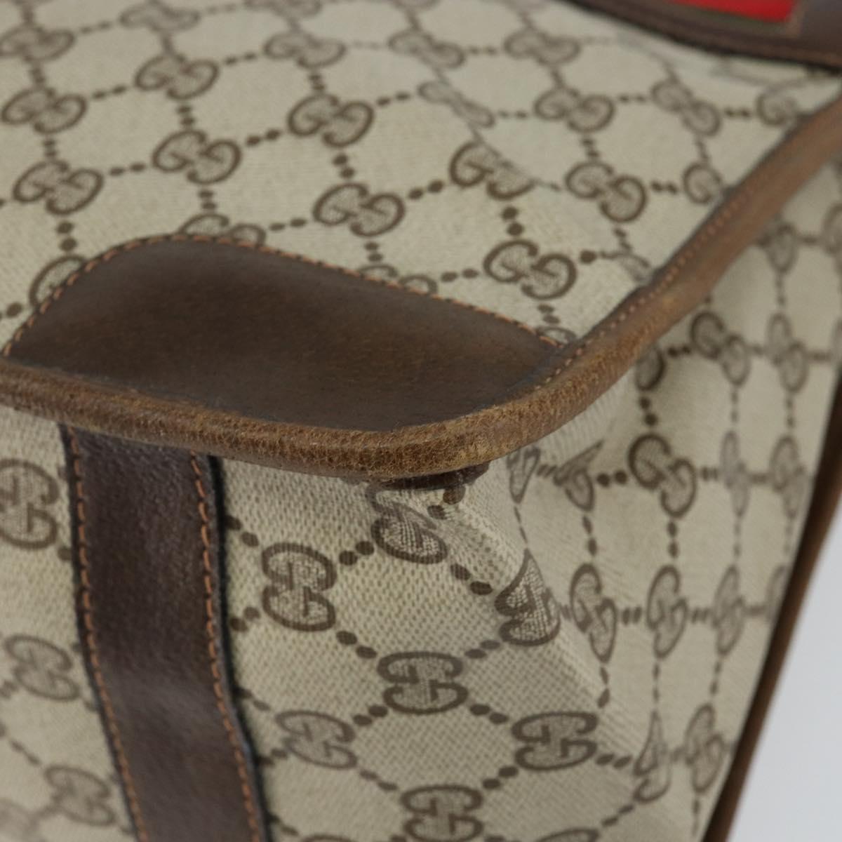 GUCCI GG Supreme Web Sherry Line Hand Bag PVC Beige Gold Red Auth BA6243