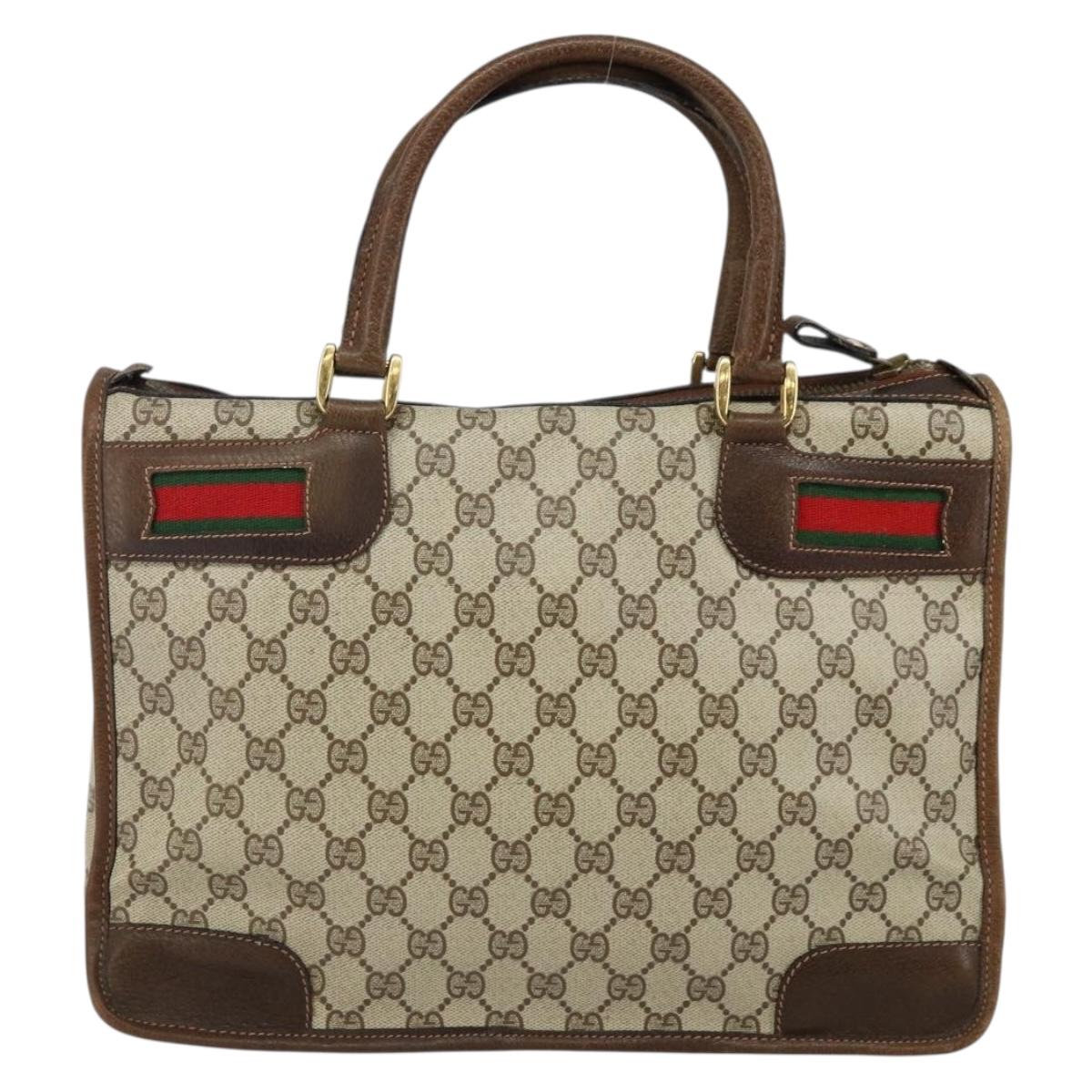 GUCCI GG Supreme Web Sherry Line Hand Bag PVC Beige Gold Red Auth BA6243