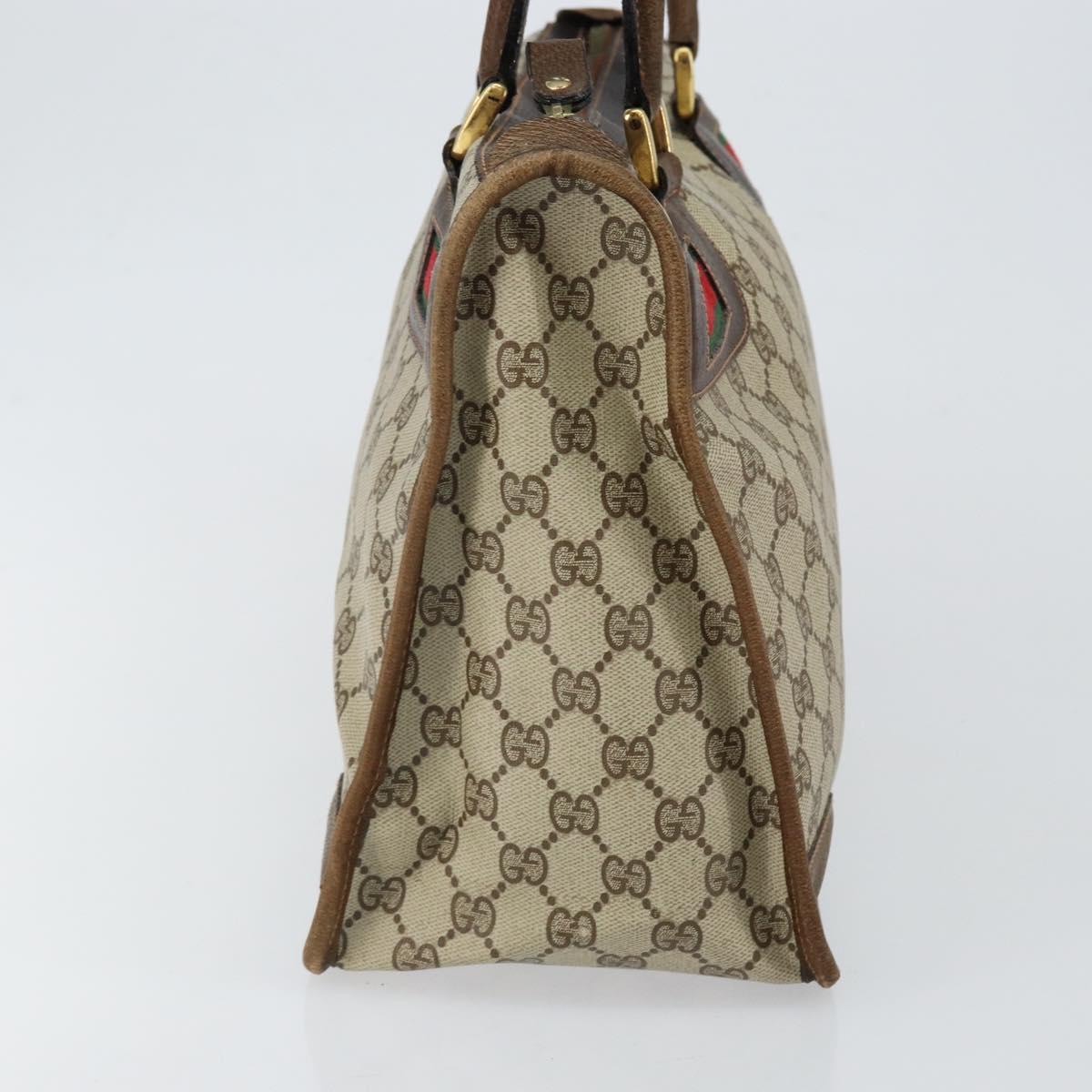 GUCCI GG Supreme Web Sherry Line Hand Bag PVC Beige Gold Red Auth BA6243