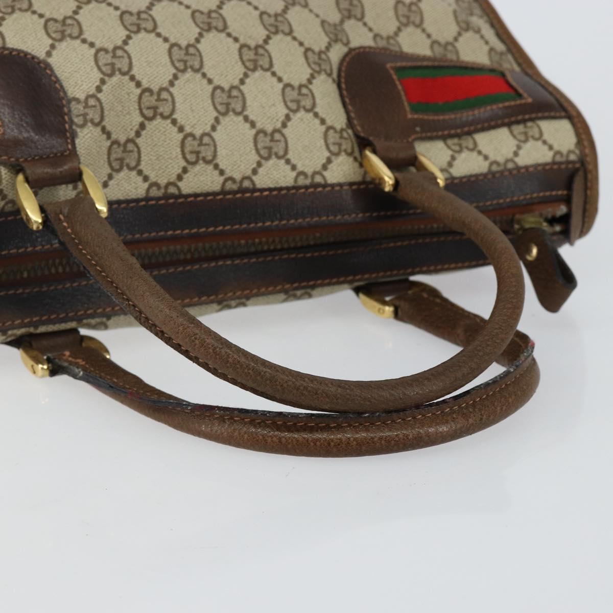 GUCCI GG Supreme Web Sherry Line Hand Bag PVC Beige Gold Red Auth BA6243
