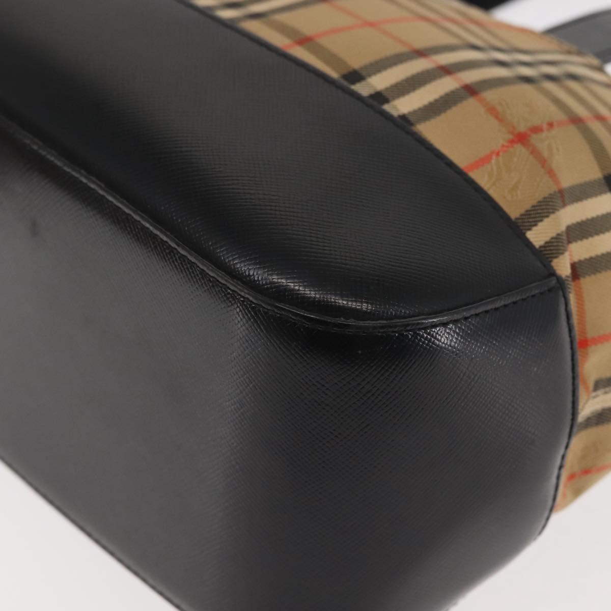 BURBERRY Nova Check Hand Bag Canvas Leather Black Gold Auth BA6246