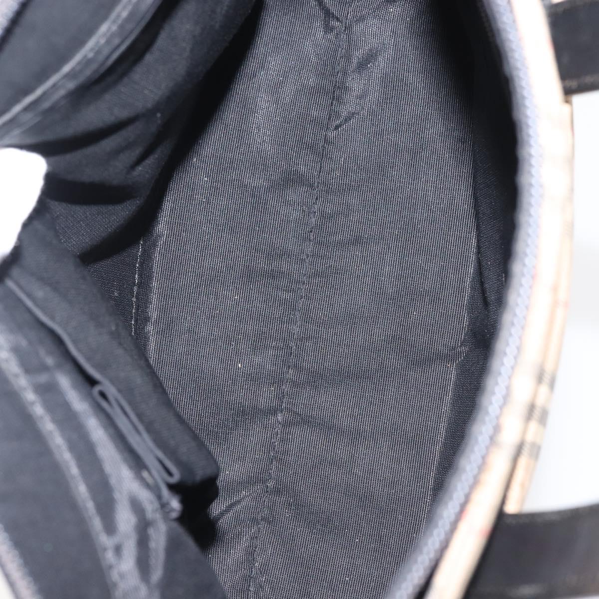 BURBERRY Nova Check Hand Bag Canvas Leather Black Gold Auth BA6246