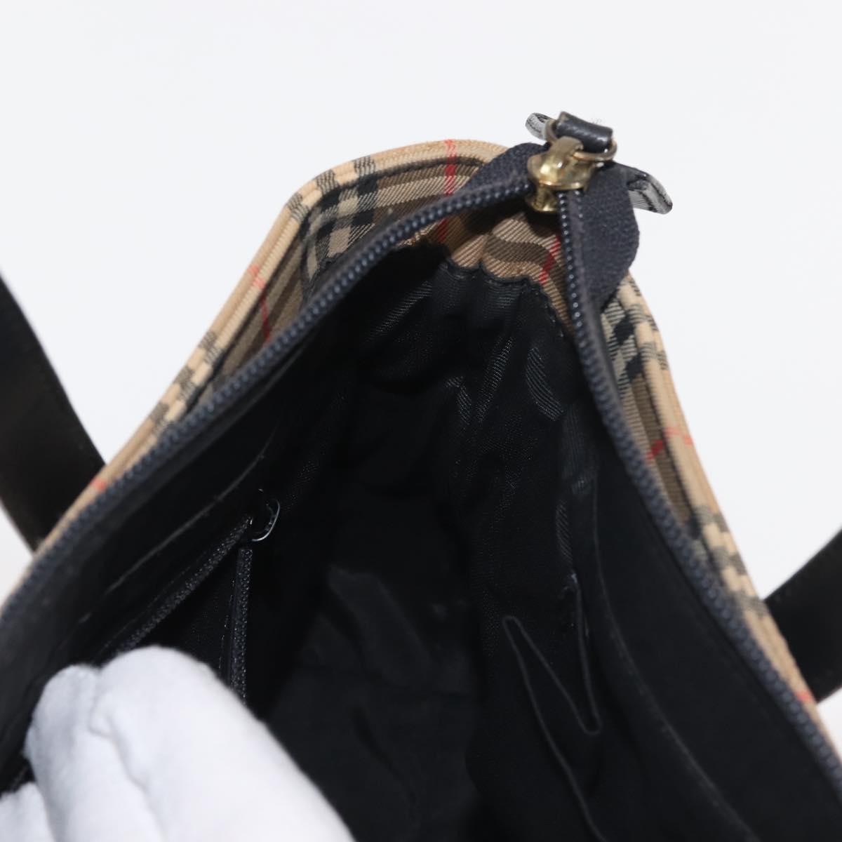 BURBERRY Nova Check Hand Bag Canvas Leather Black Gold Auth BA6246