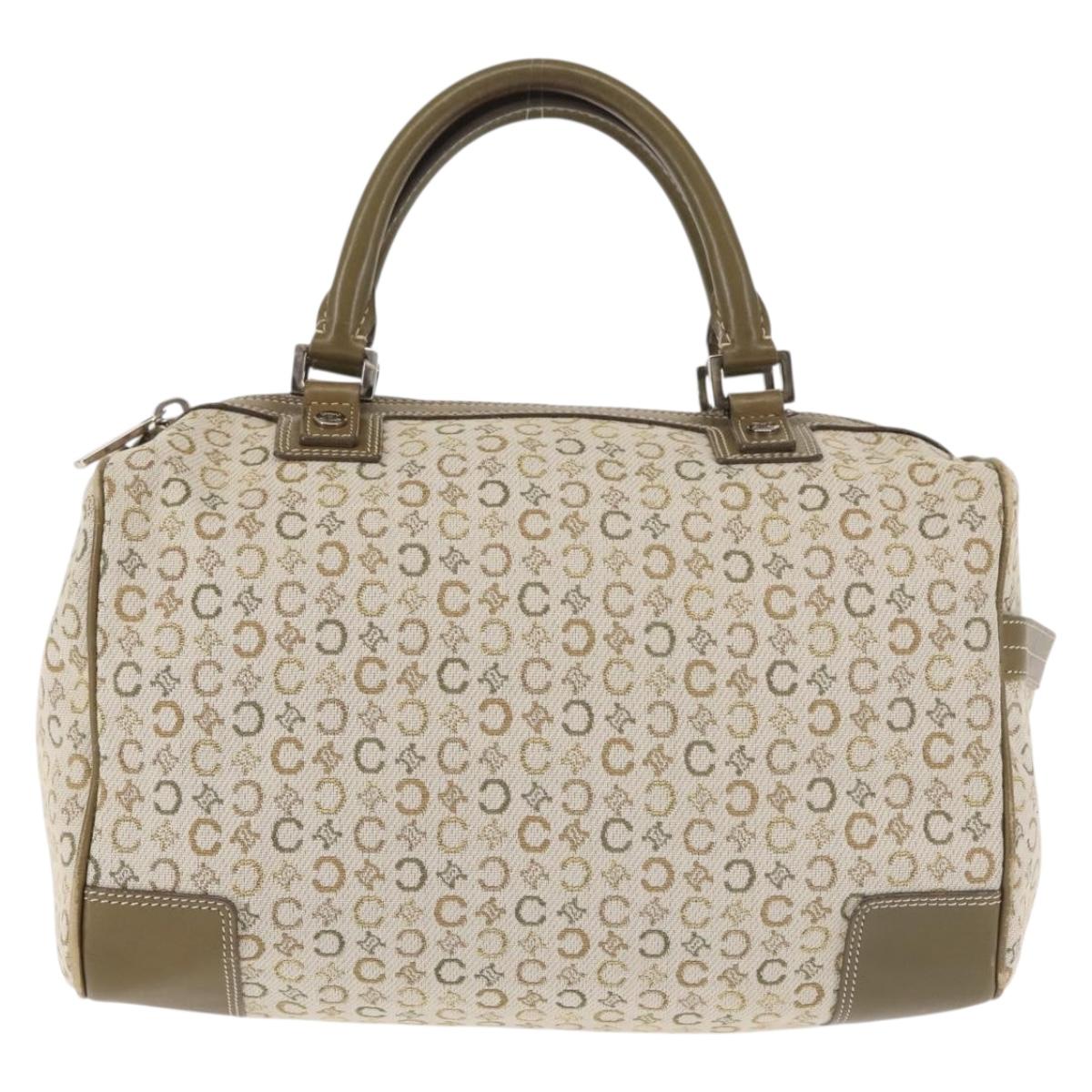 CELINE C Macadam Canvas Hand Bag Beige Silver Auth BA6265