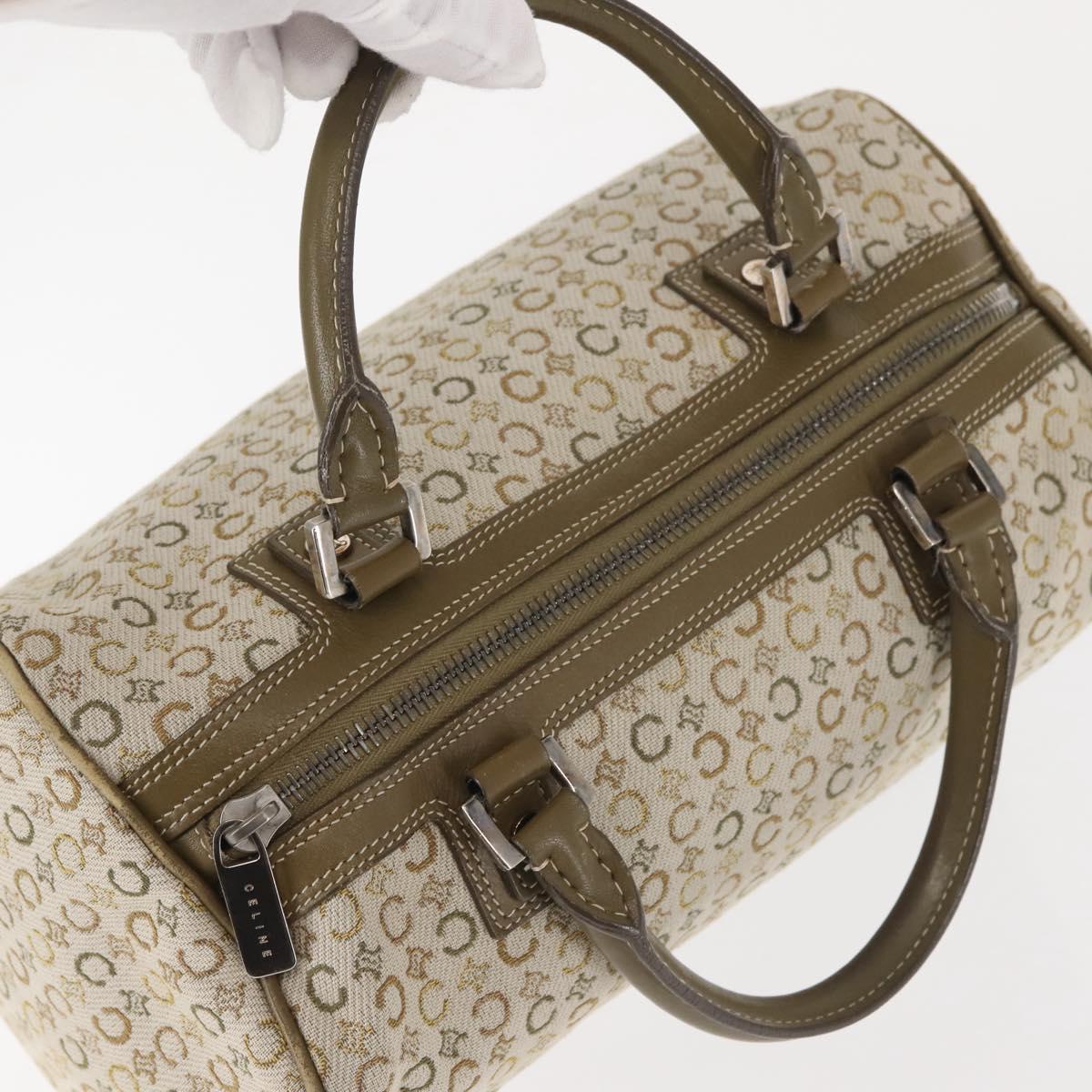 CELINE C Macadam Canvas Hand Bag Beige Silver Auth BA6265