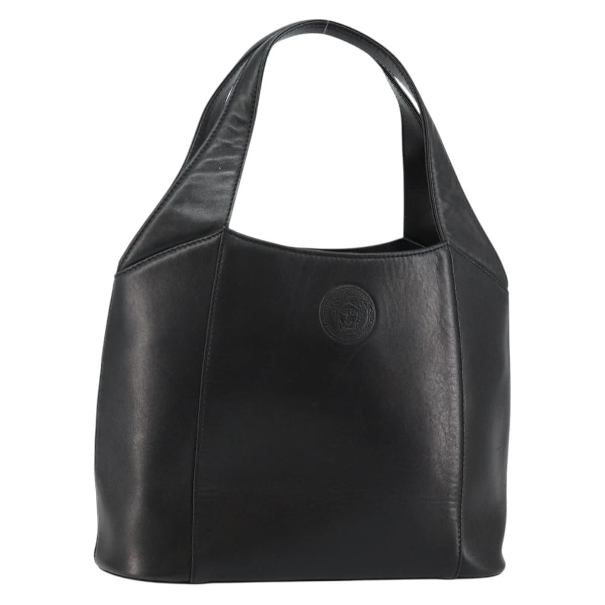 Gianni Versace Hand Bag Leather Black Gold Auth BA6268