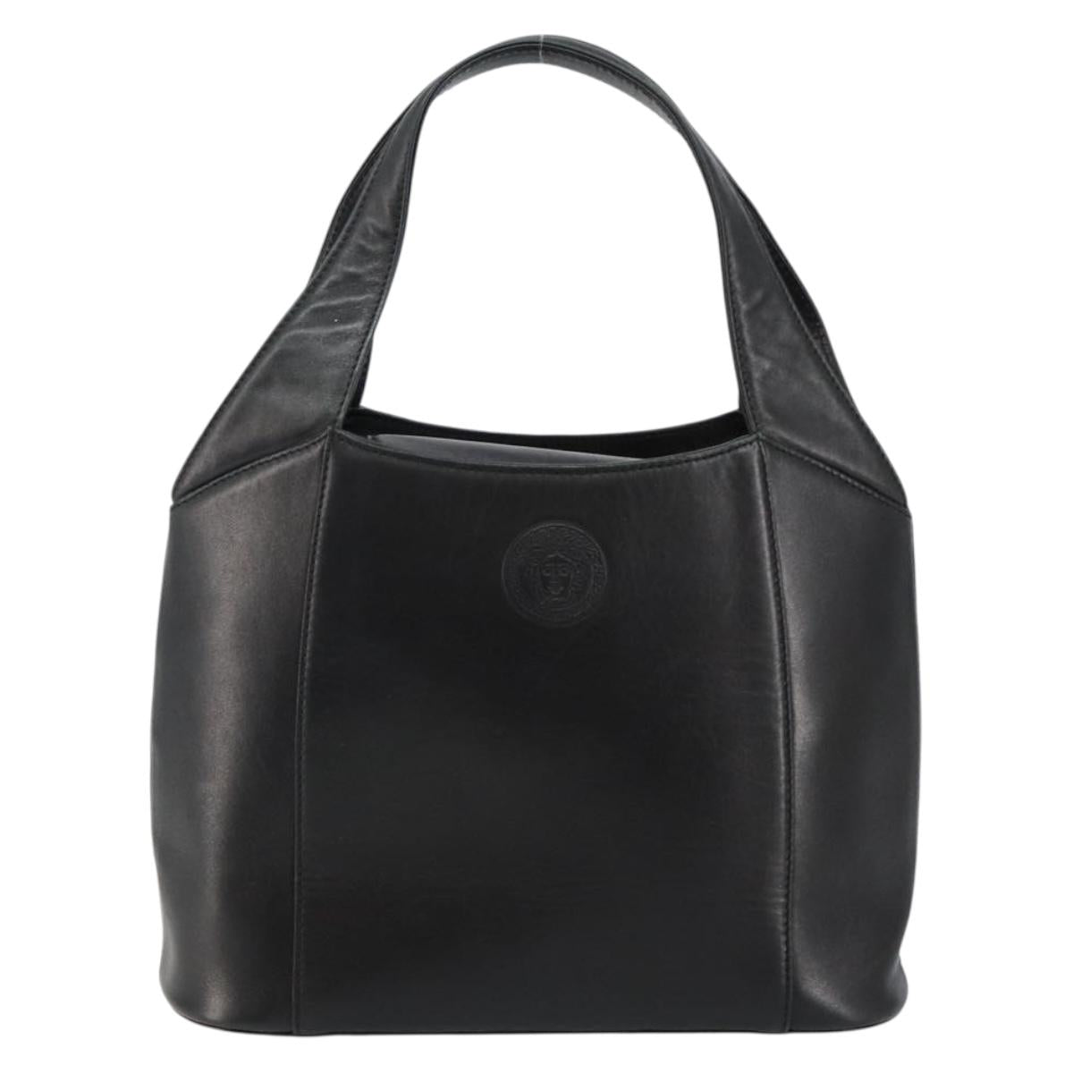 Gianni Versace Hand Bag Leather Black Gold Auth BA6268