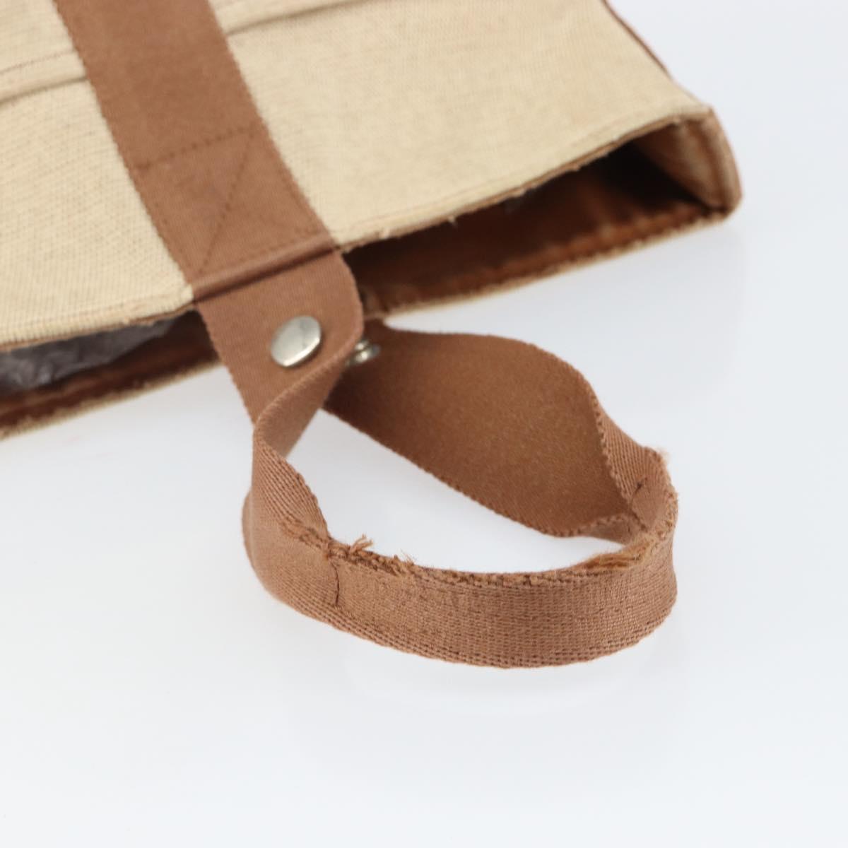 HERMES Sakso MM Hand Bag Canvas Beige Auth BA6270