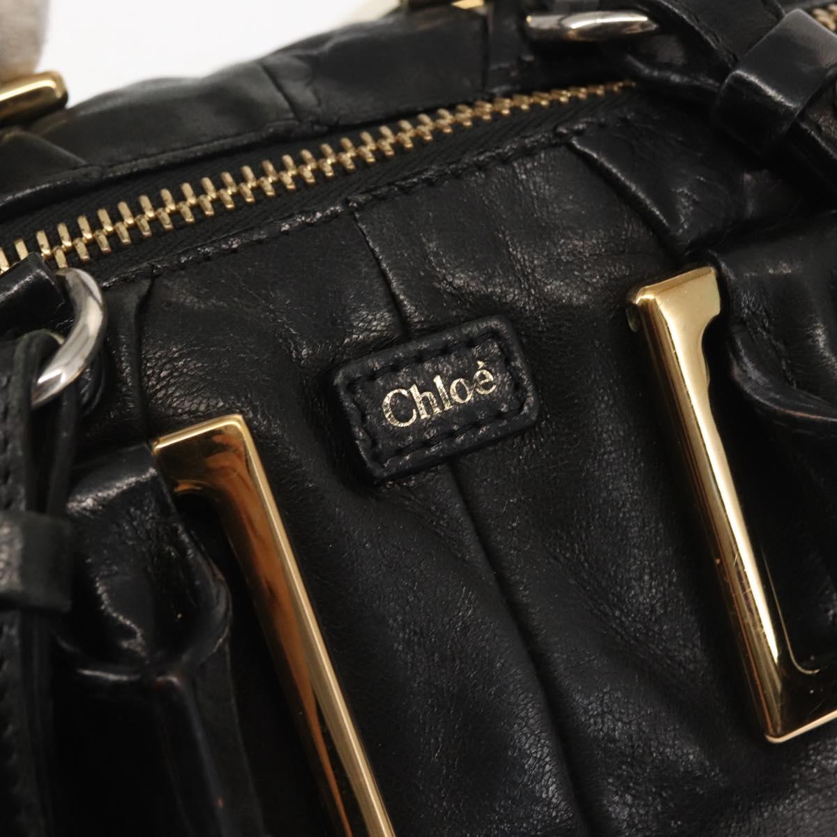 Chloe Etel Hand Bag Leather 2way Black Gold Auth BA6272