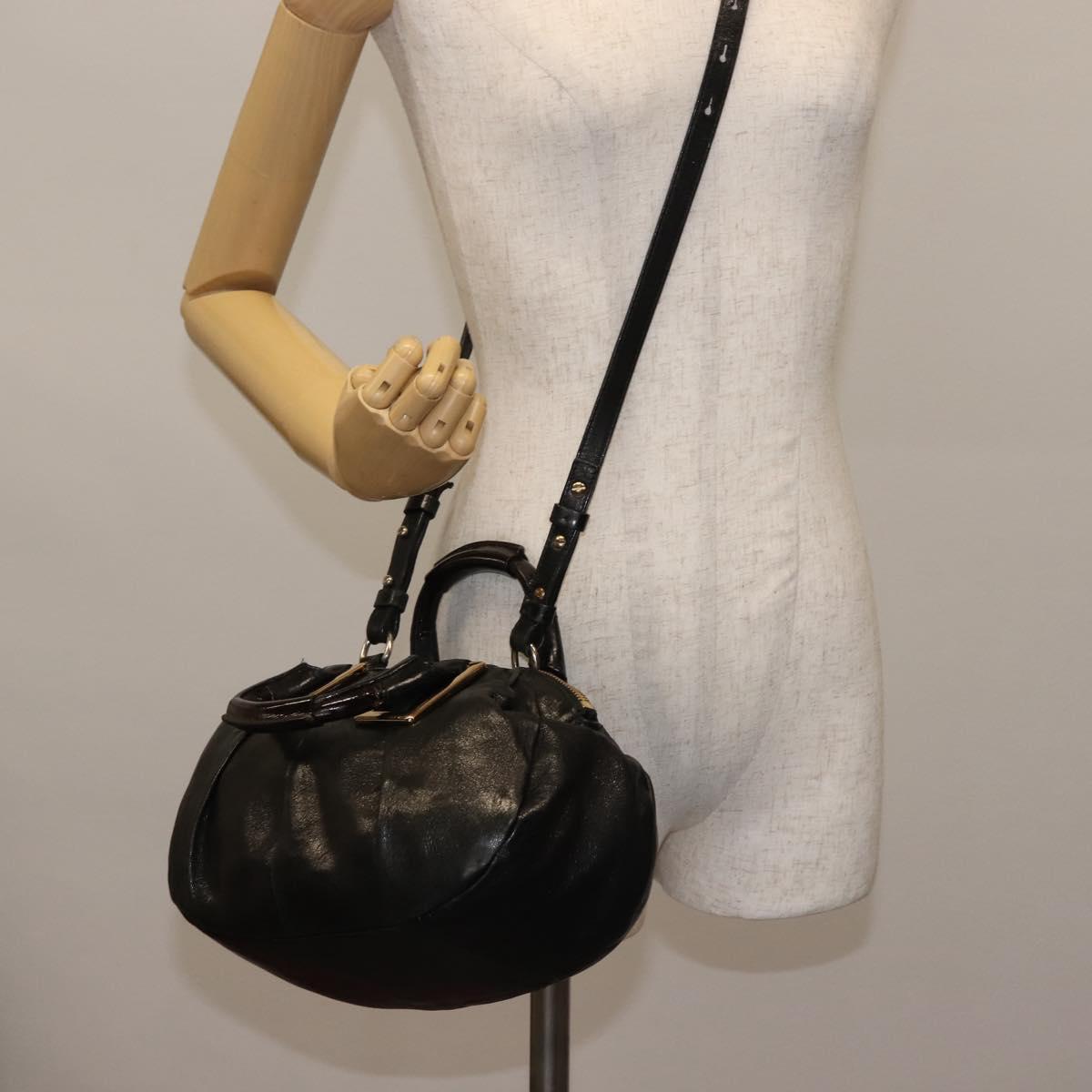 Chloe Etel Hand Bag Leather 2way Black Gold Auth BA6272