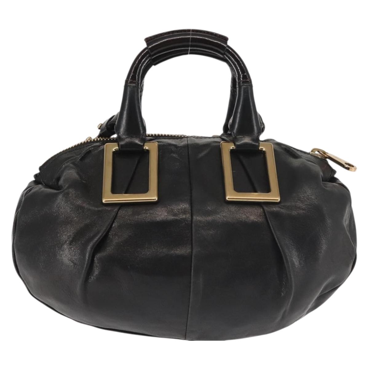 Chloe Etel Hand Bag Leather 2way Black Gold Auth BA6272