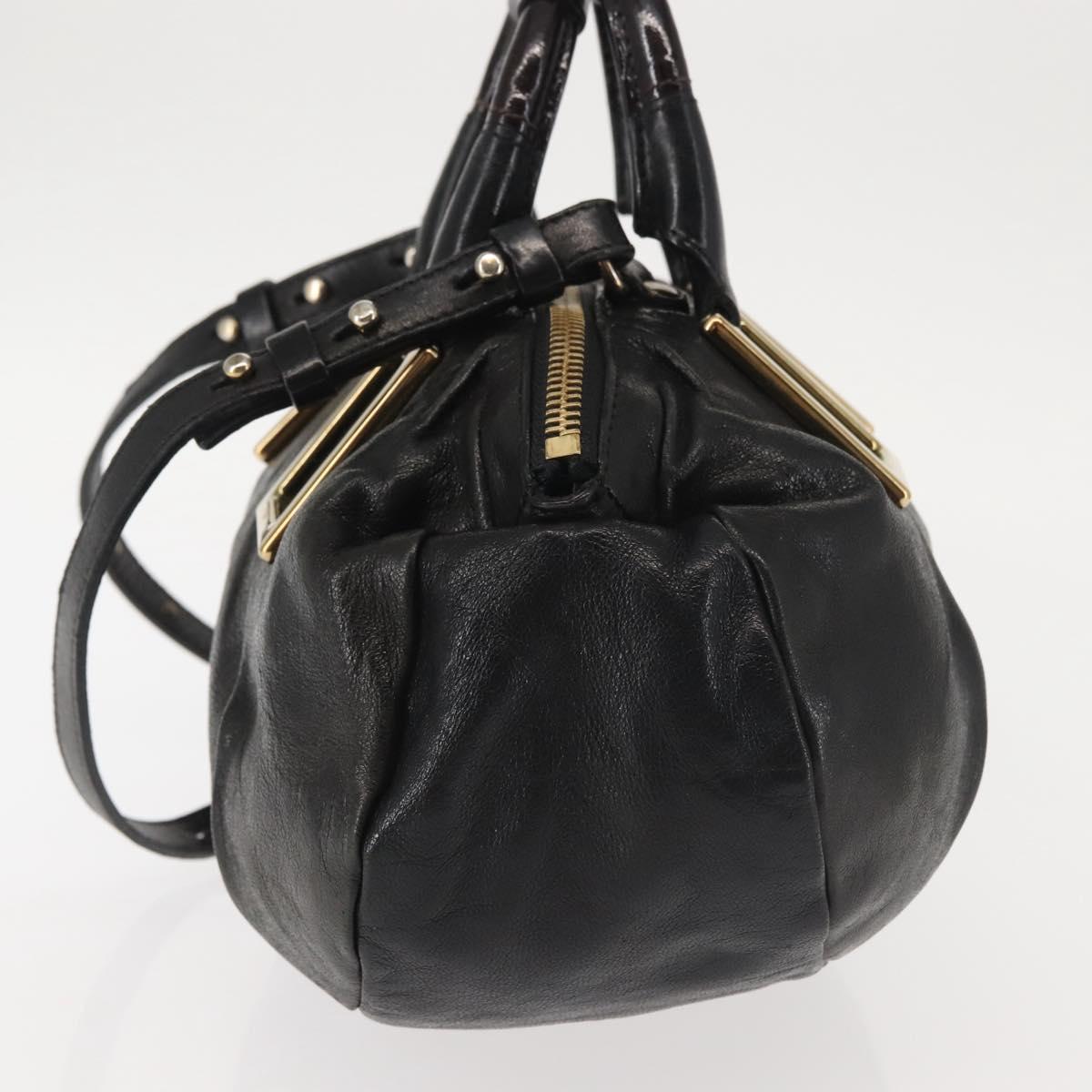 Chloe Etel Hand Bag Leather 2way Black Gold Auth BA6272