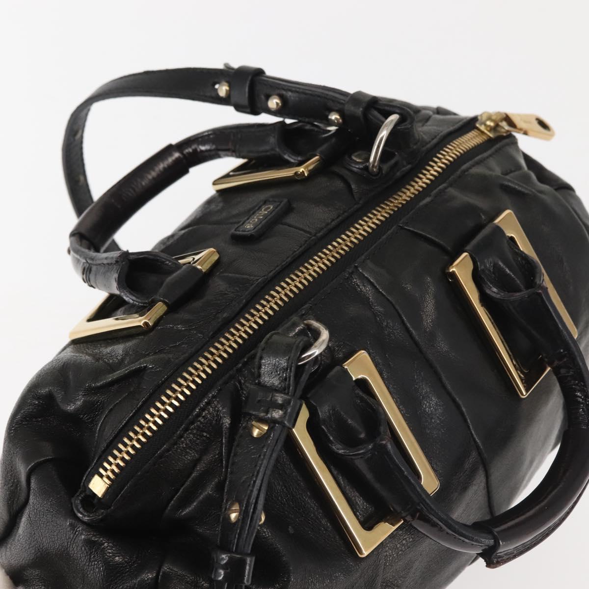 Chloe Etel Hand Bag Leather 2way Black Gold Auth BA6272