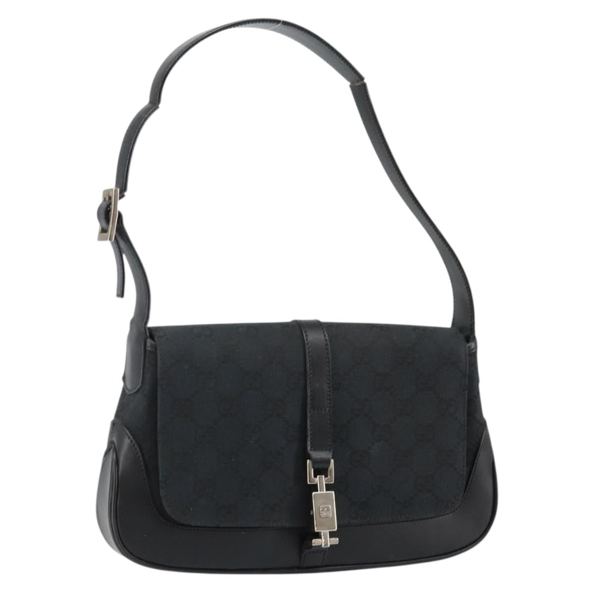 GUCCI GG Canvas Jackie Shoulder Bag Black Silver 001 3824 3444 Auth BA6281