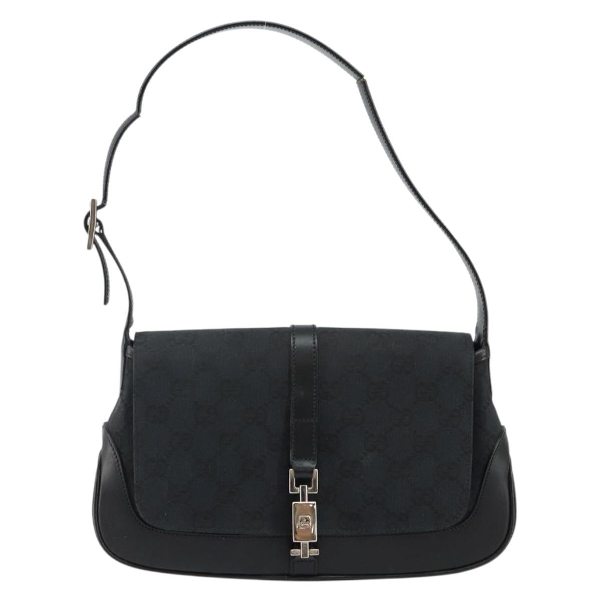 GUCCI GG Canvas Jackie Shoulder Bag Black Silver 001 3824 3444 Auth BA6281